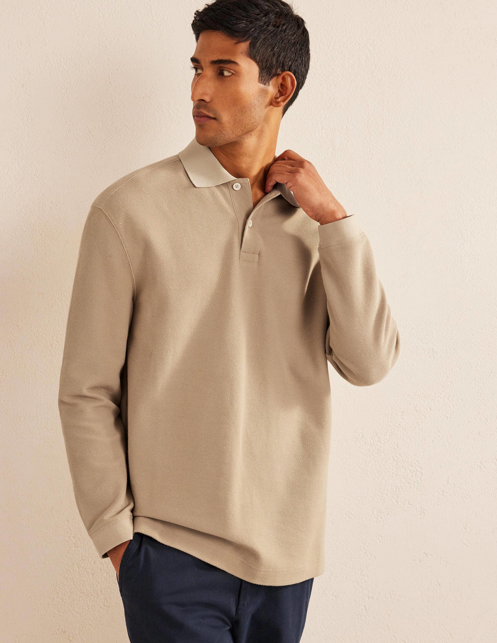 Relaxed Long Sleeve Polo-Stone