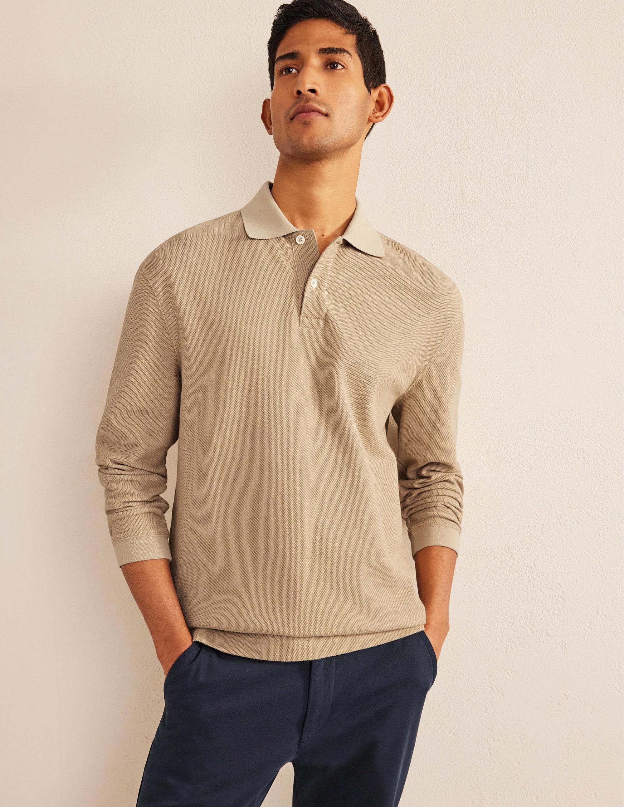 Relaxed Long Sleeve Polo-Stone - Image 4