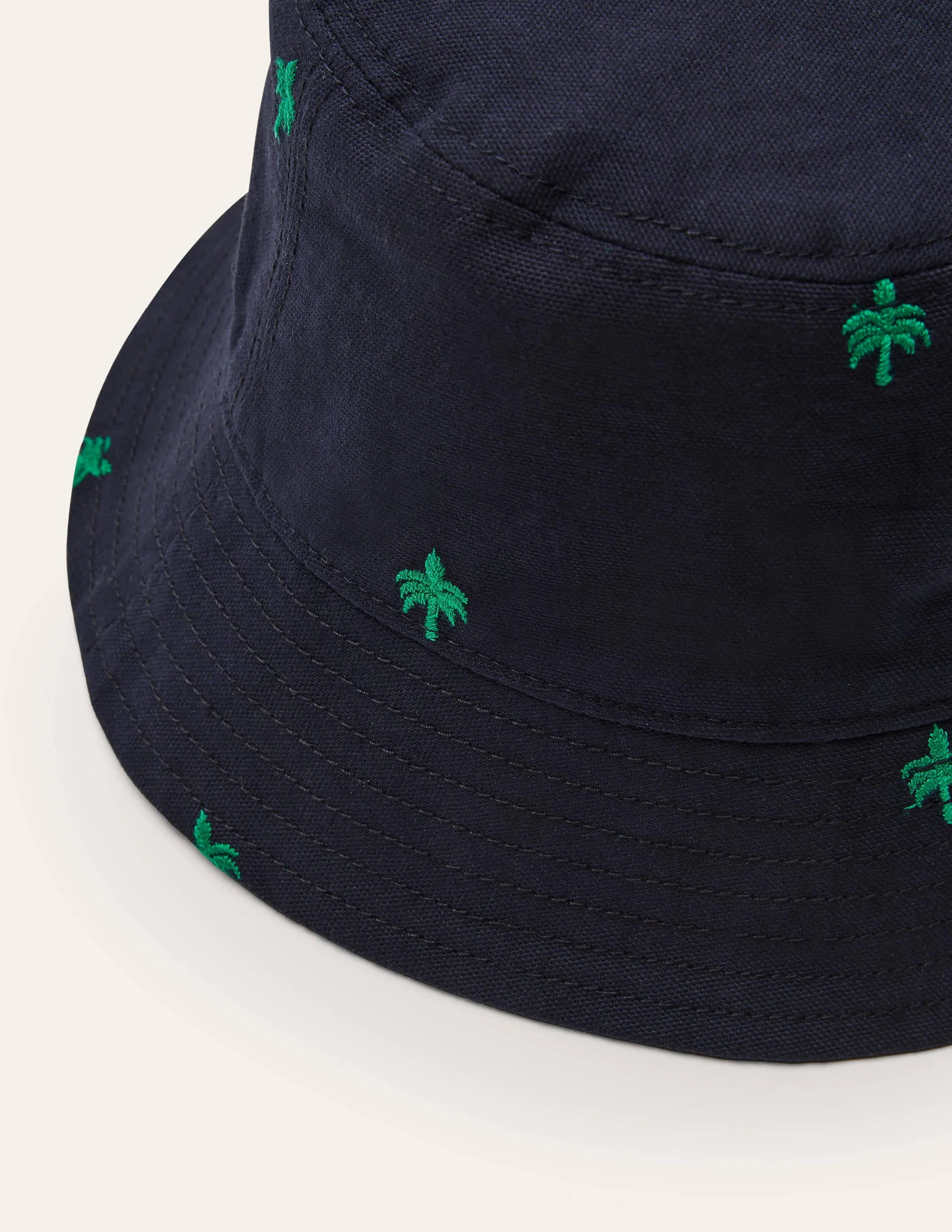 Reversible Bucket Hat-Navy Embroidered Palm Tree