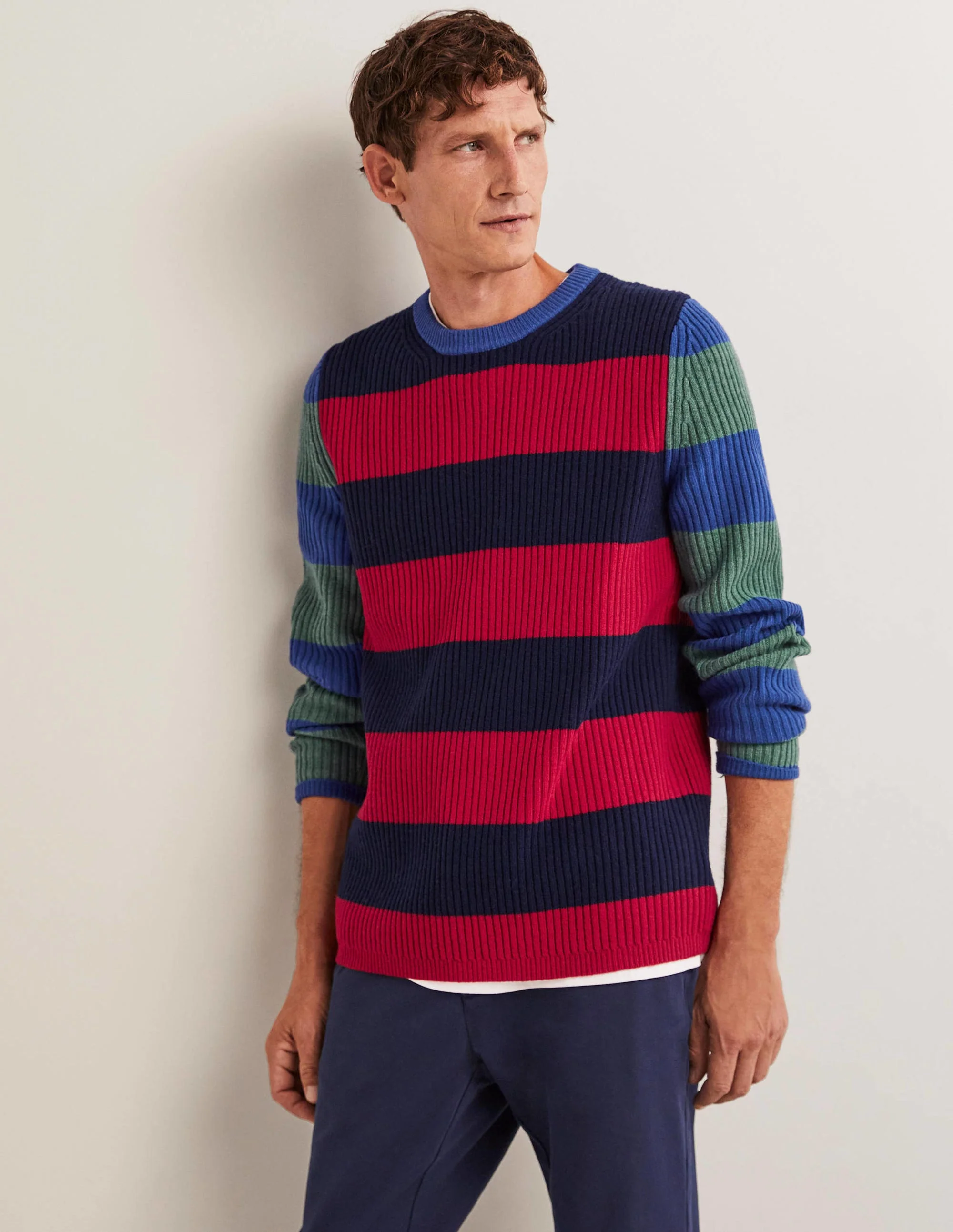 Rib Crew Neck-Stripe Colourblock