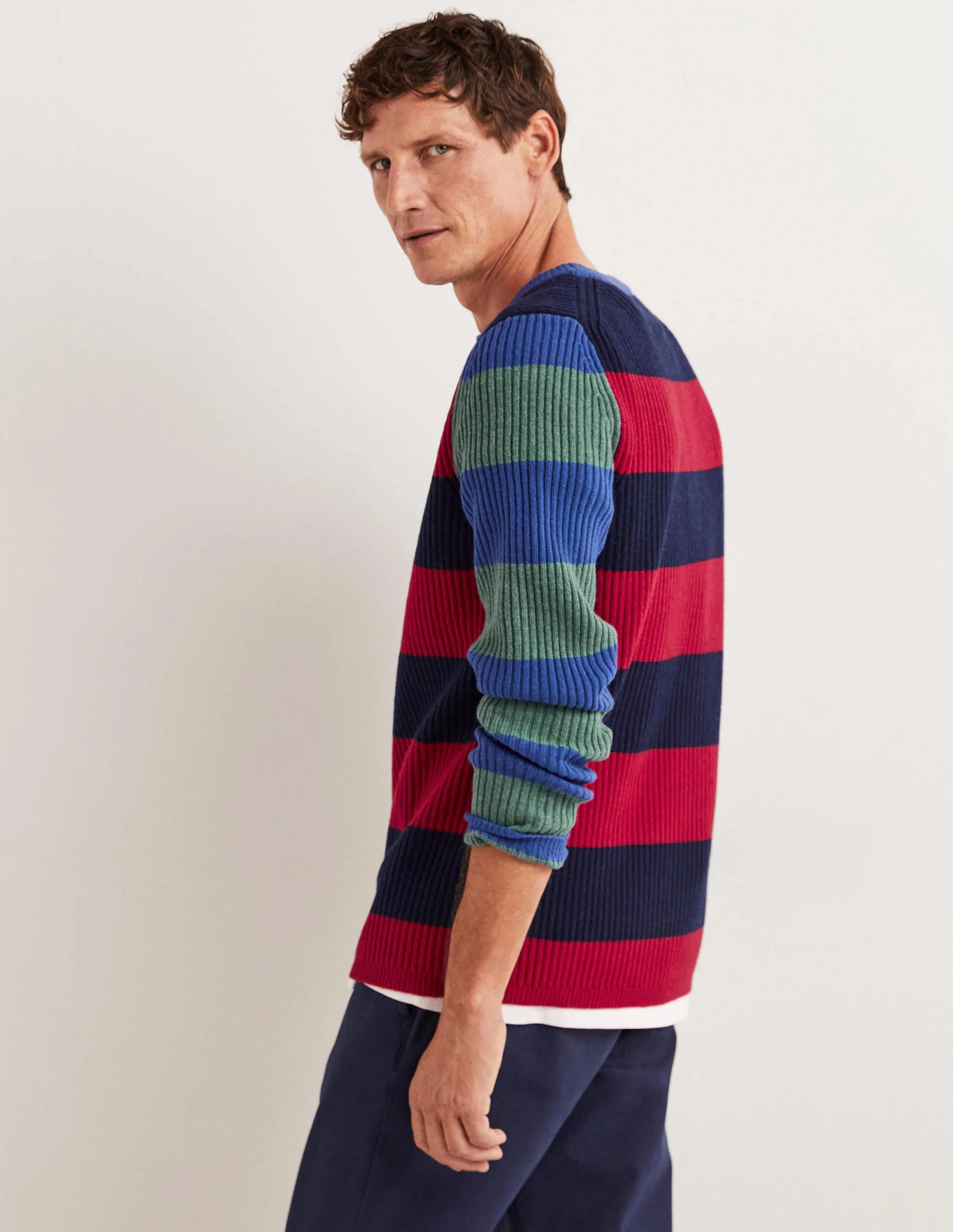 Rib Crew Neck-Stripe Colourblock - Image 3