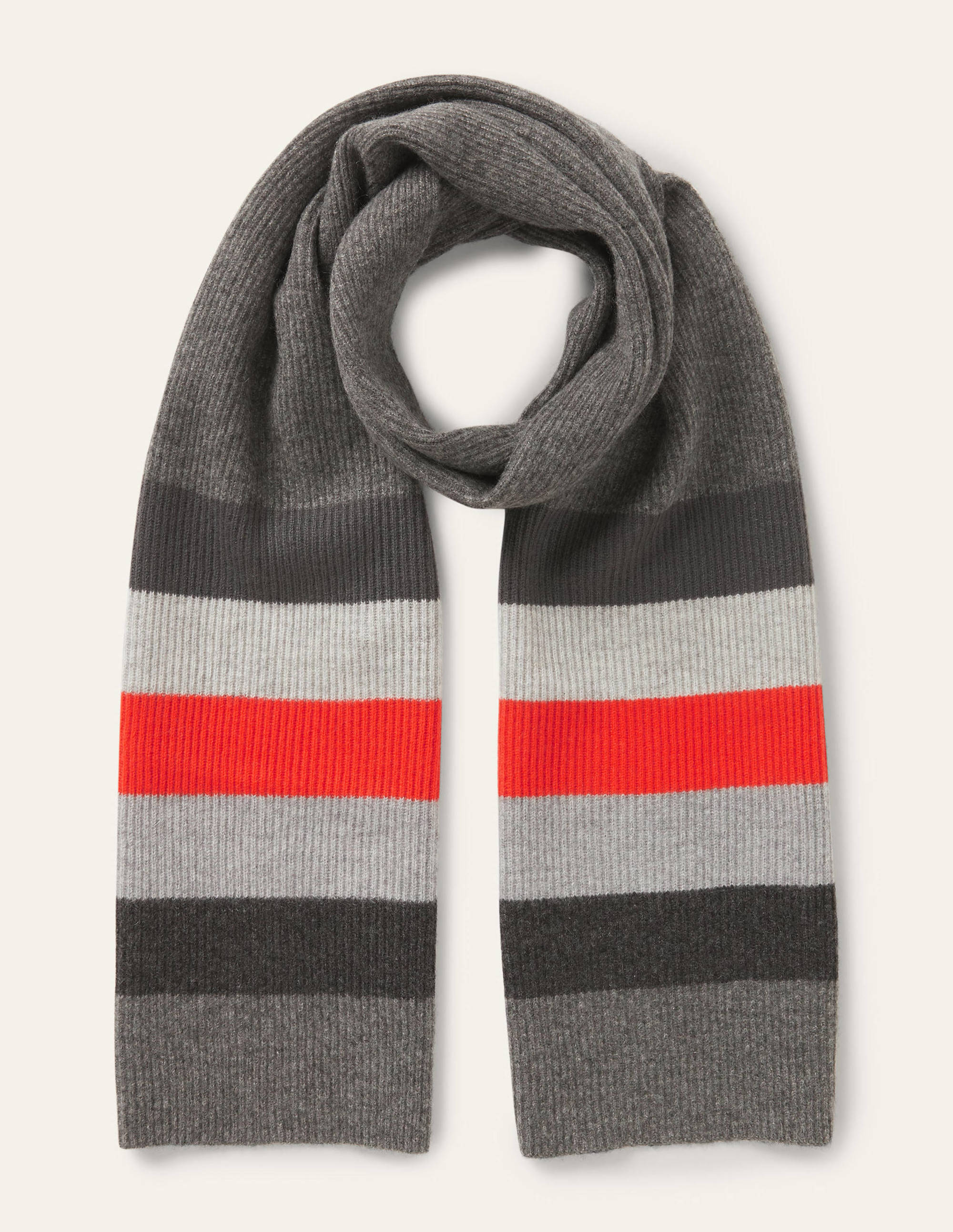 Ribbed Cashmere Scarf-Grey Stripe