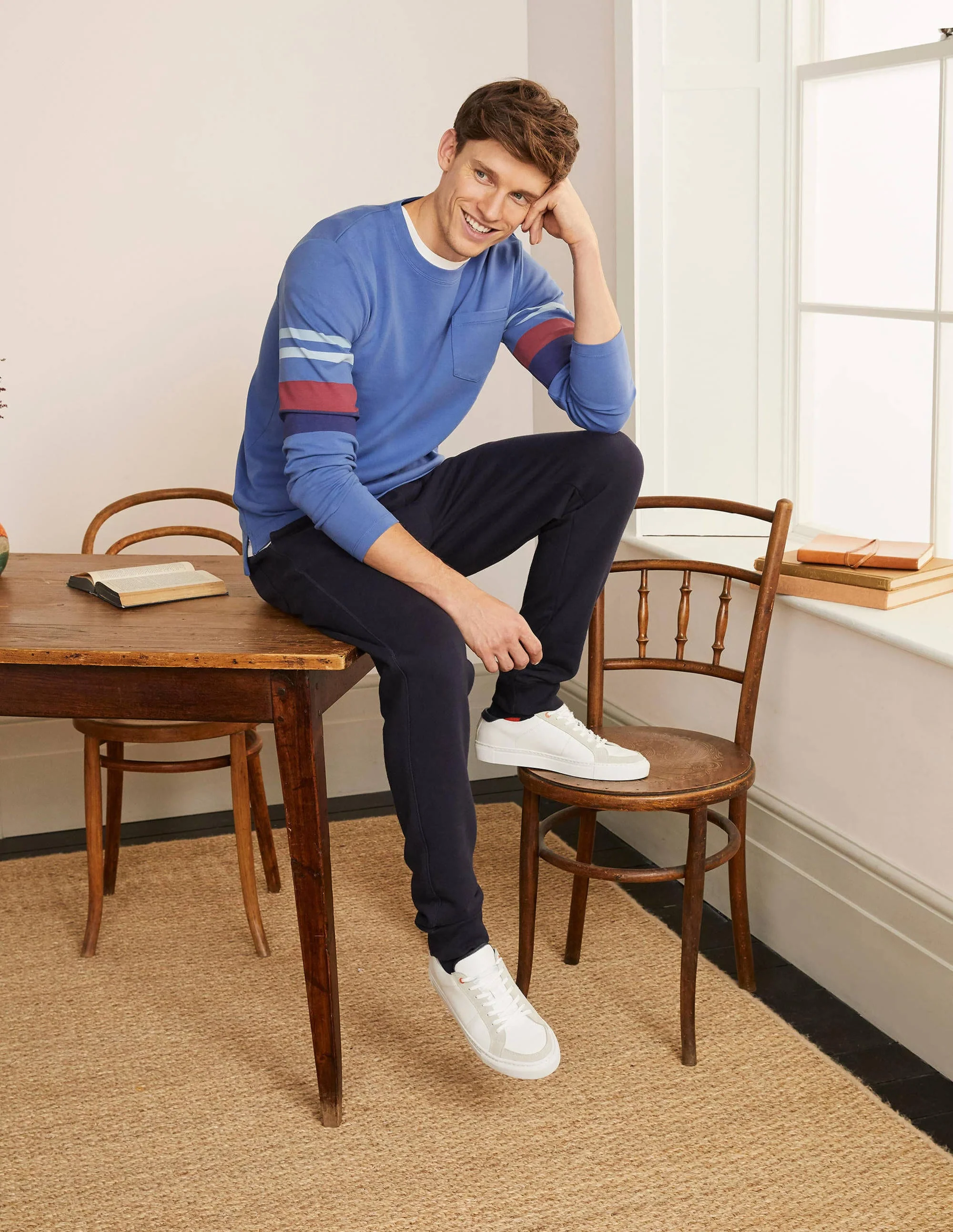 Rye Pocket Crew-Inky Blue Sleeve Stripe - Image 2