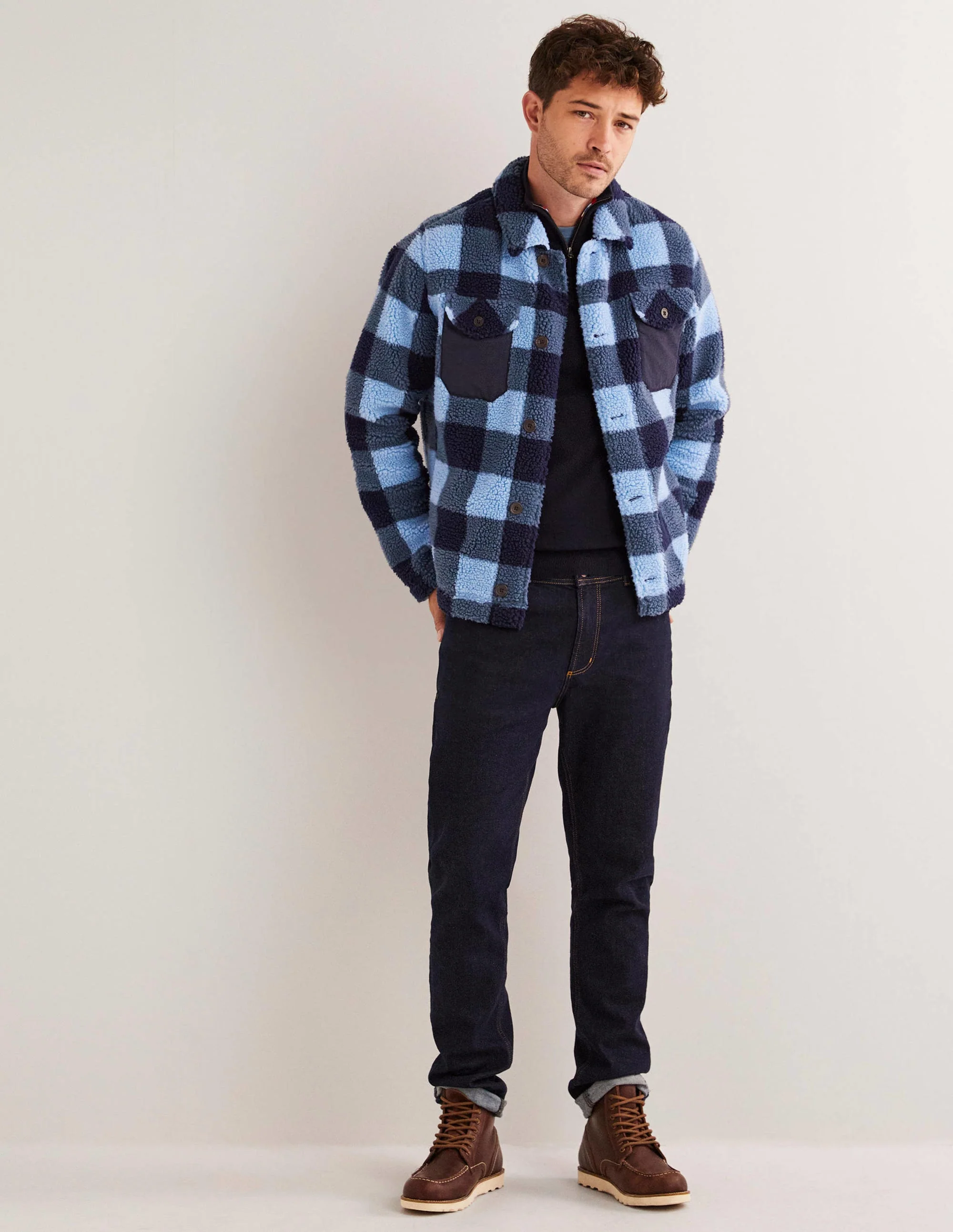 Sherpa Button up Shacket-Blue Check