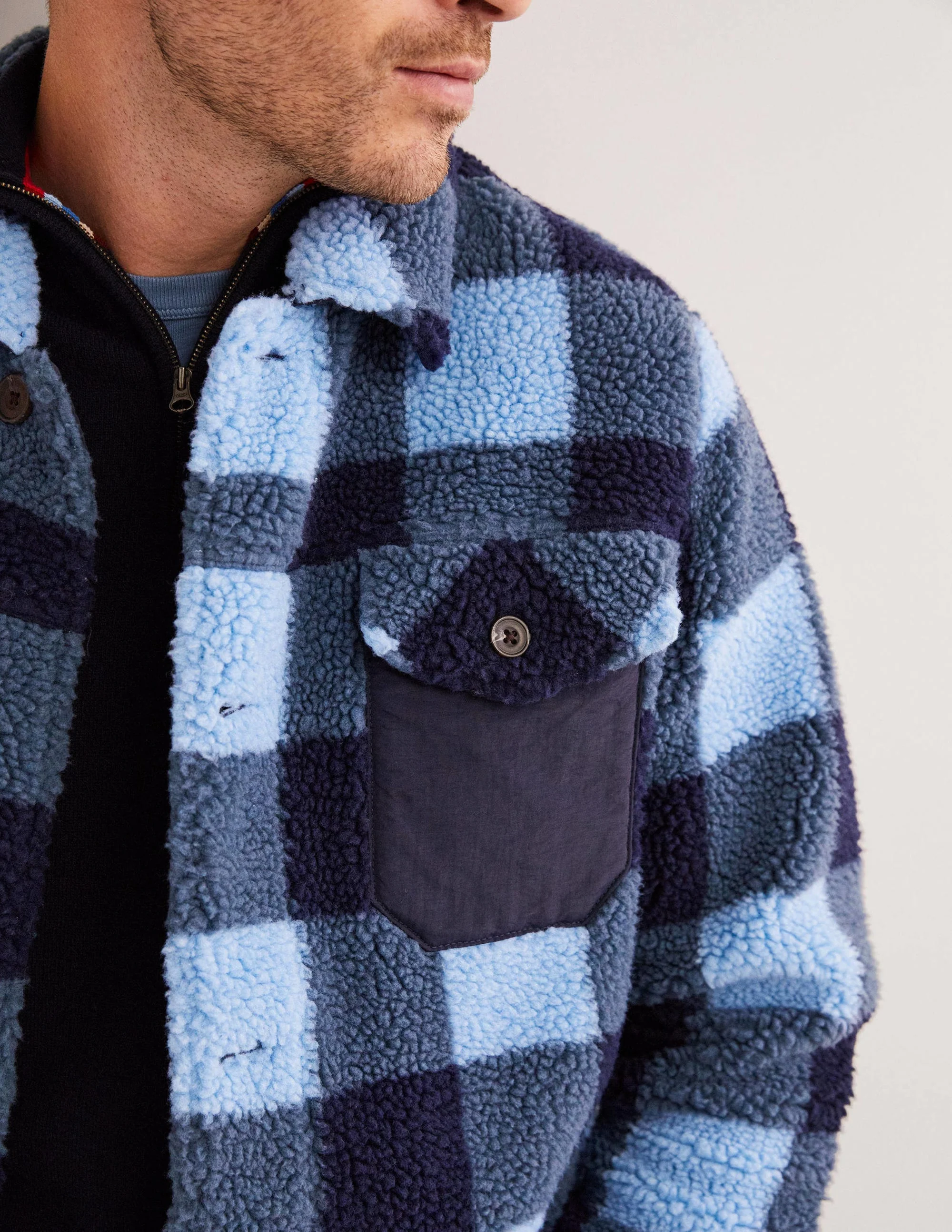 Sherpa Button up Shacket-Blue Check - Image 2