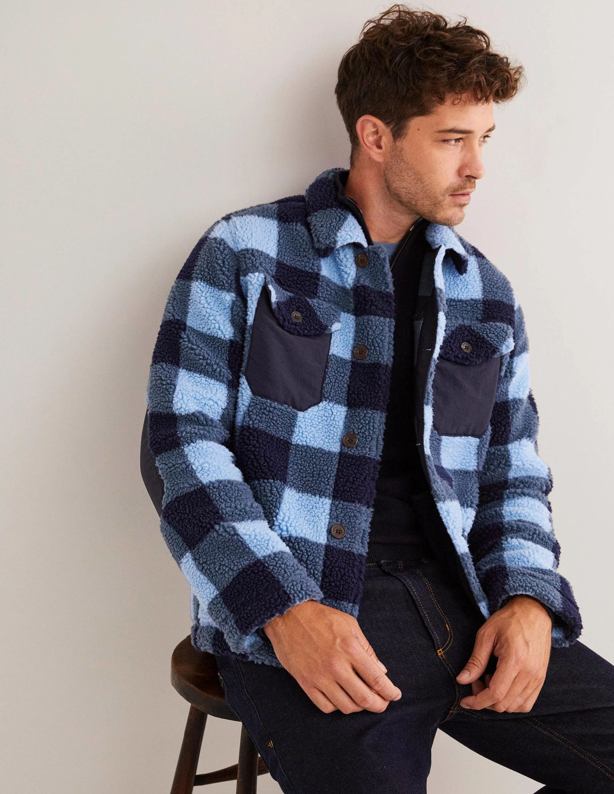 Sherpa Button up Shacket-Blue Check - Image 5