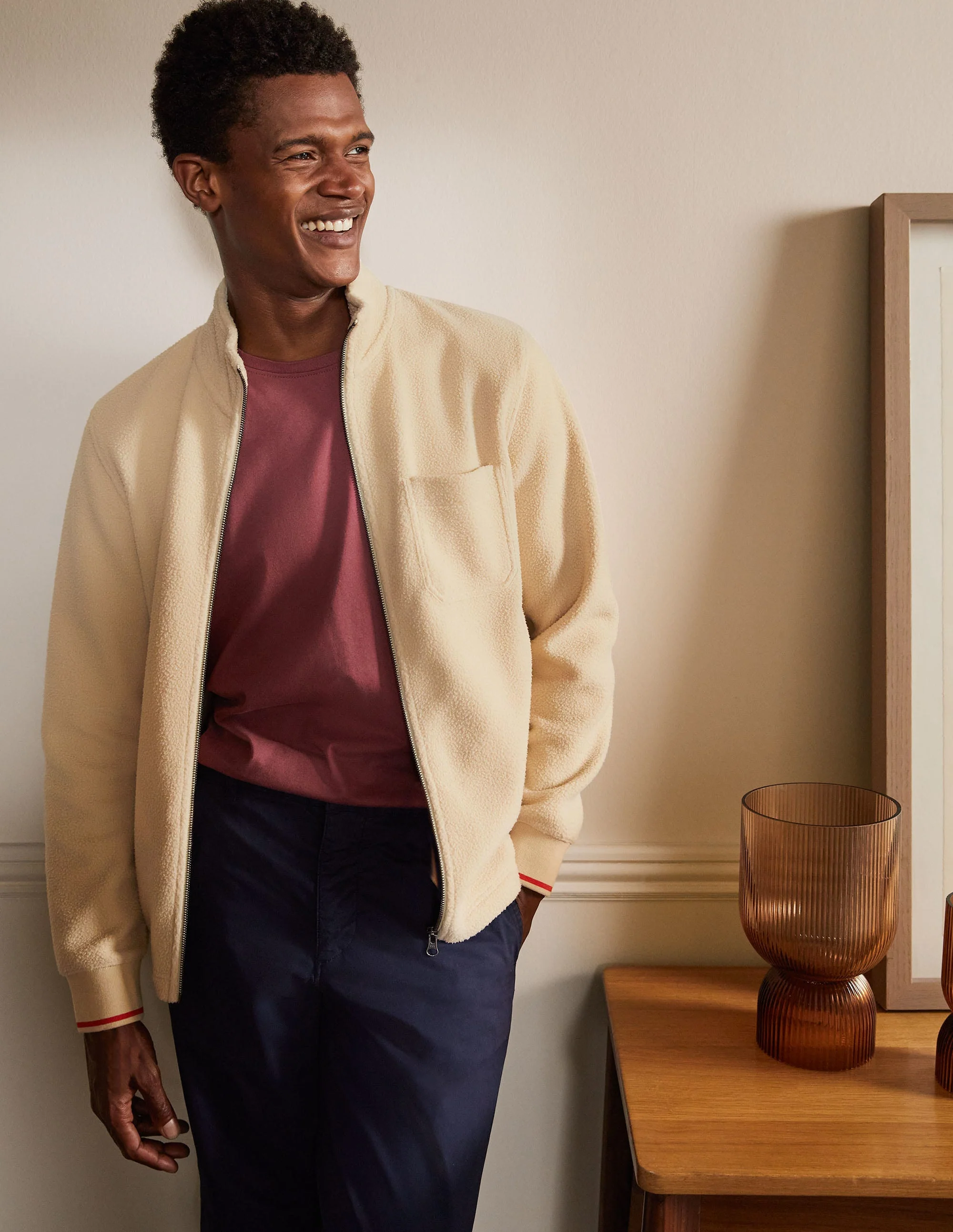 Sherpa Zip-through Jacket-Ecru