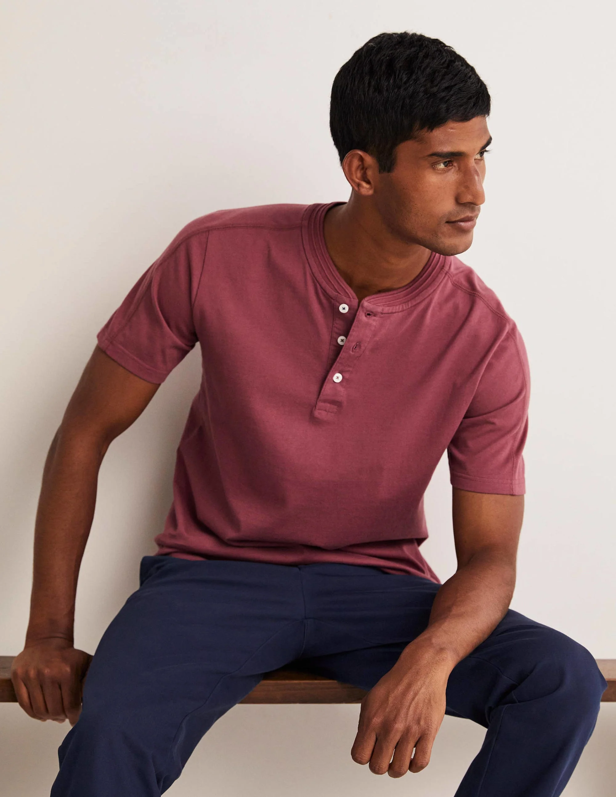 Short Sleeve Henley-Berry Smoothie