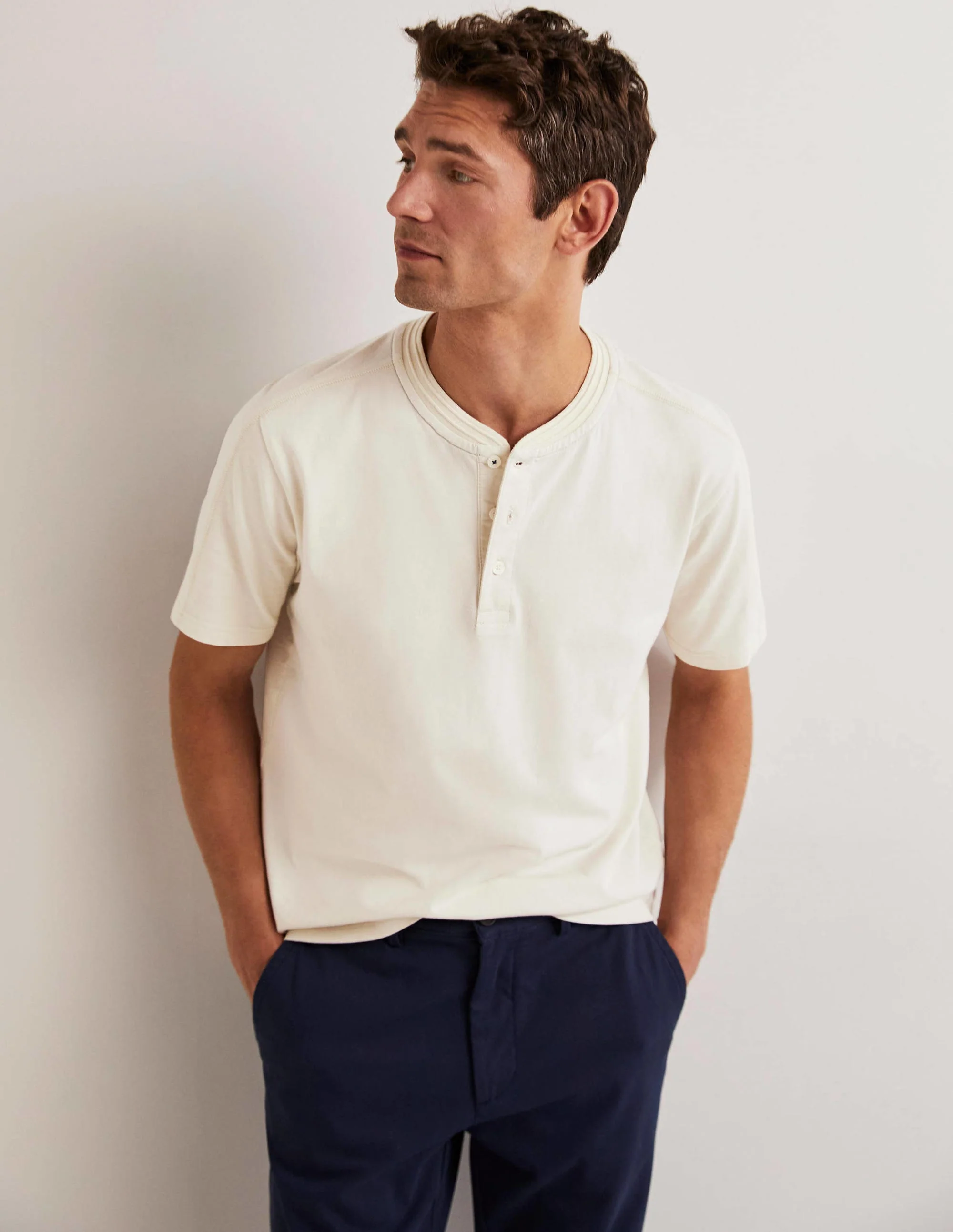 Short Sleeve Henley-Ecru