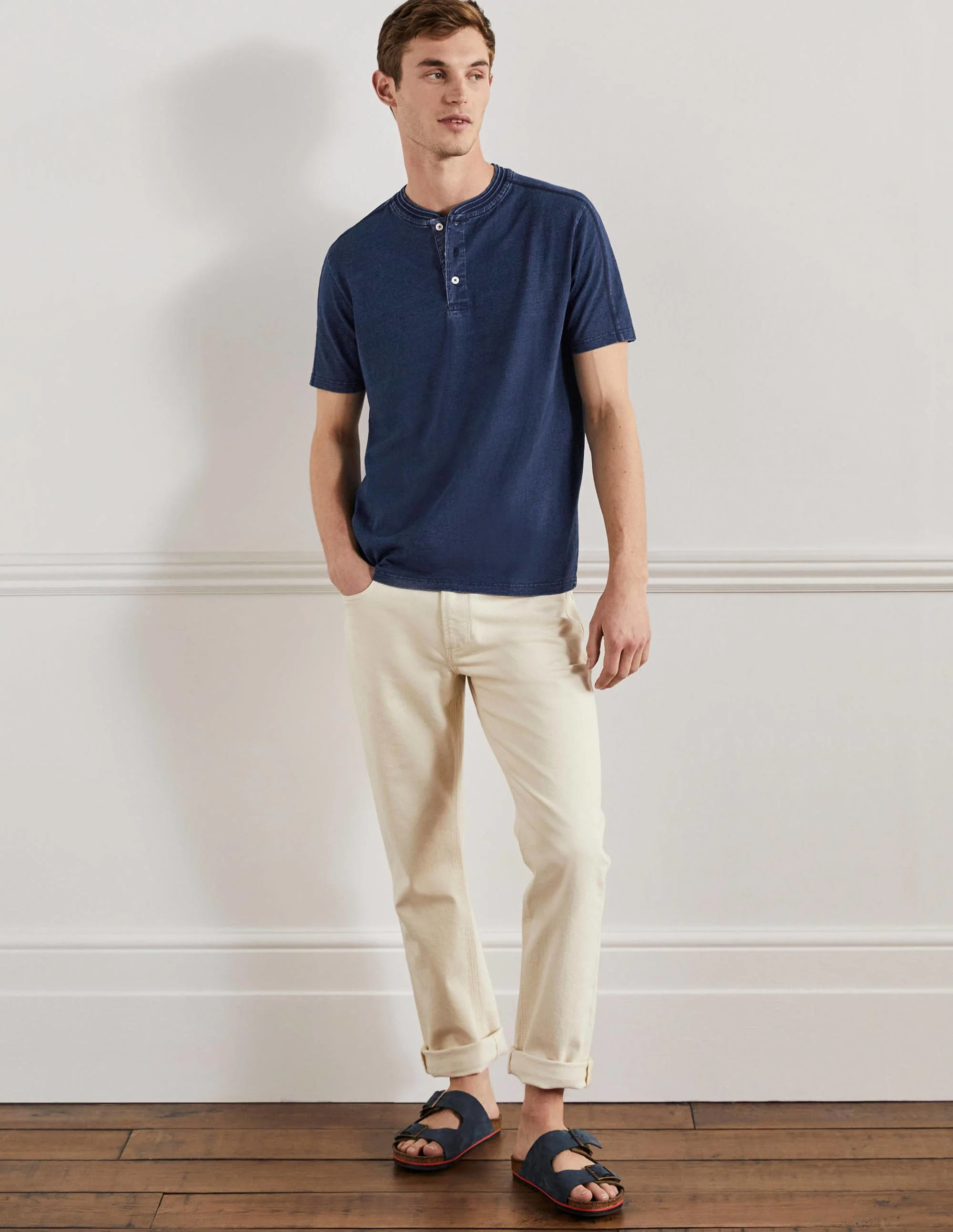 Short Sleeve Henley-Indigo