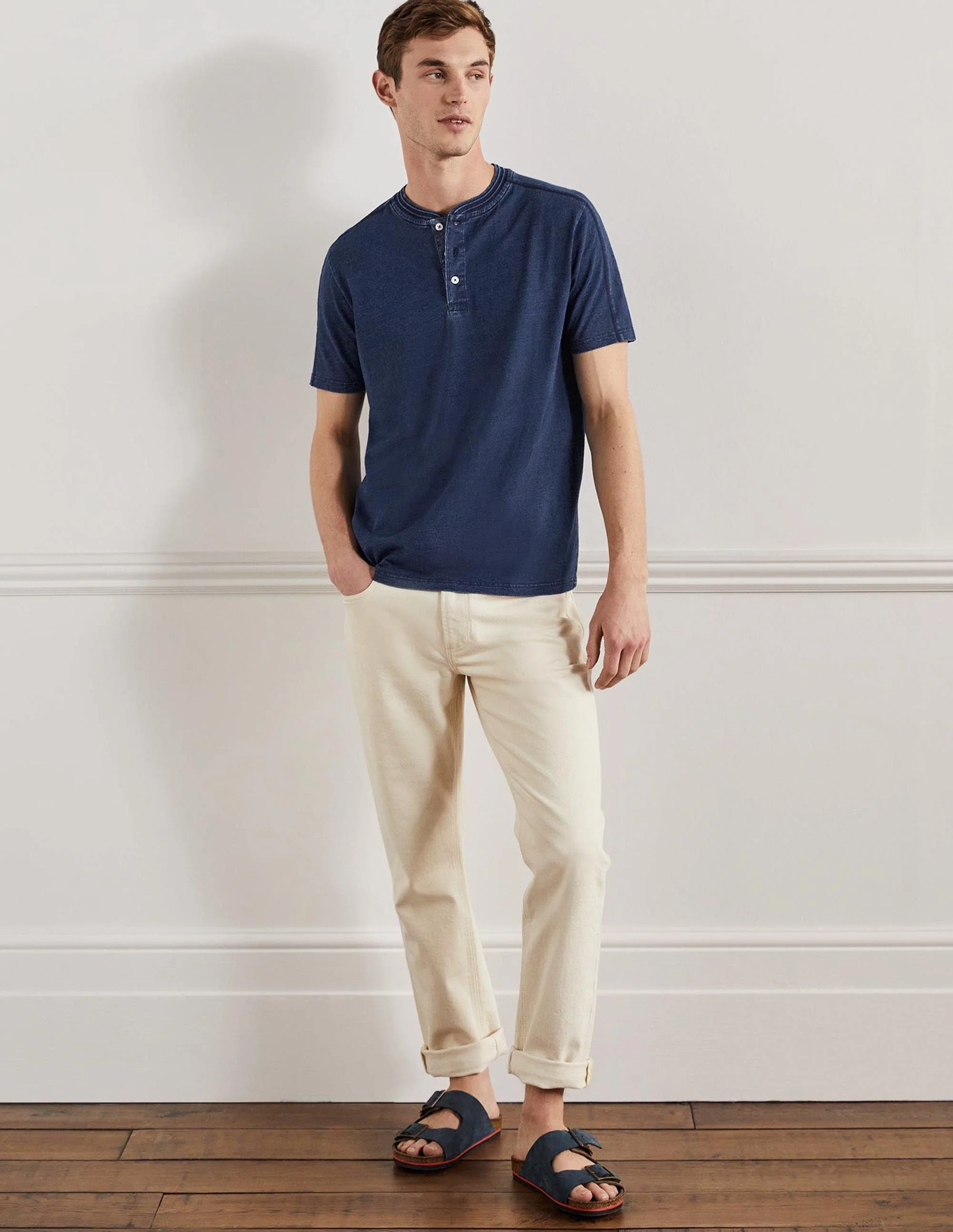 Short Sleeve Henley-Indigo - Image 5