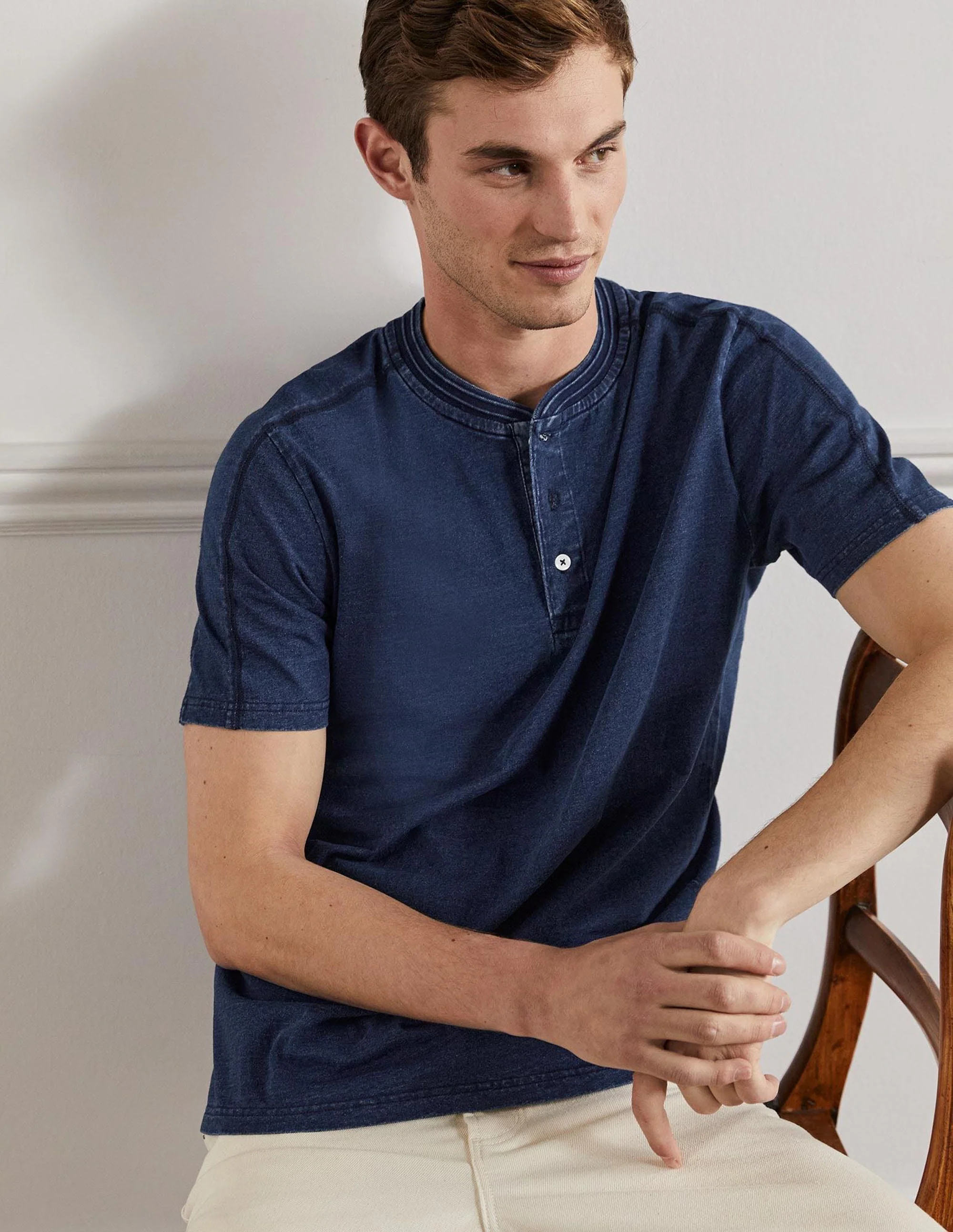 Short Sleeve Henley-Indigo - Image 8