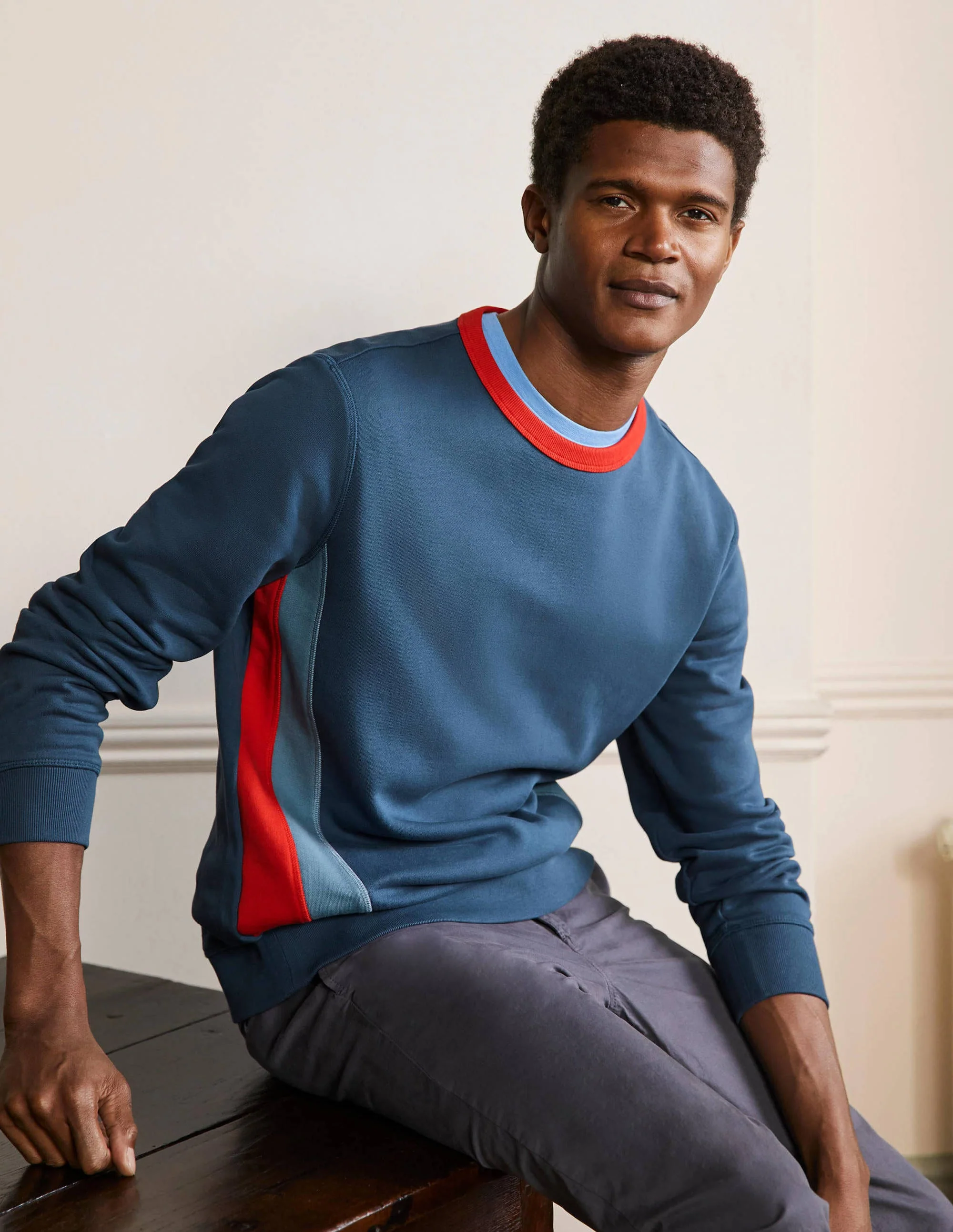 Side Stripe Sweatshirt-Ensign Blue/ Red Side Stripe