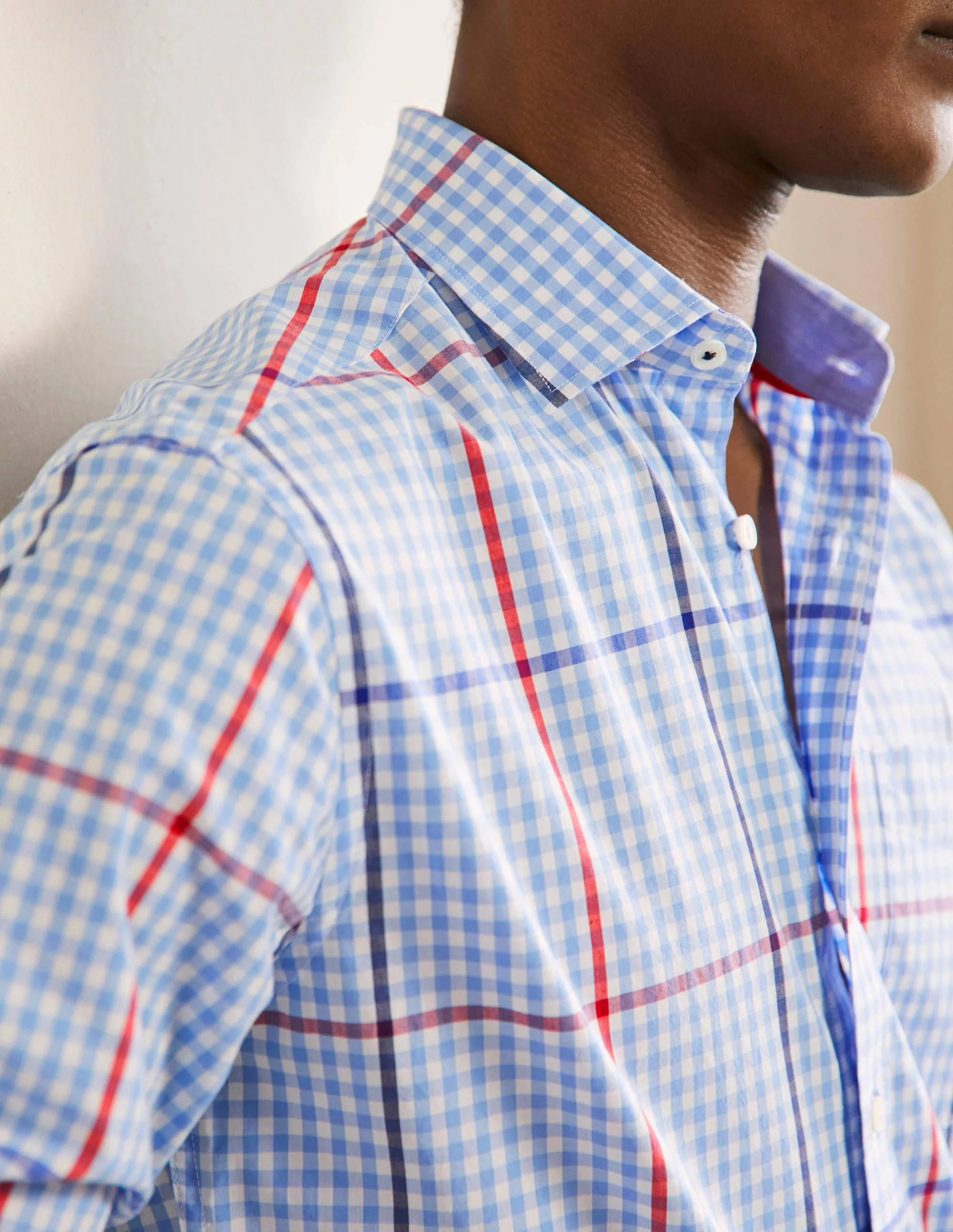 Slim Fit Classic Poplin Shirt-Heavenly Blue Check - Image 2