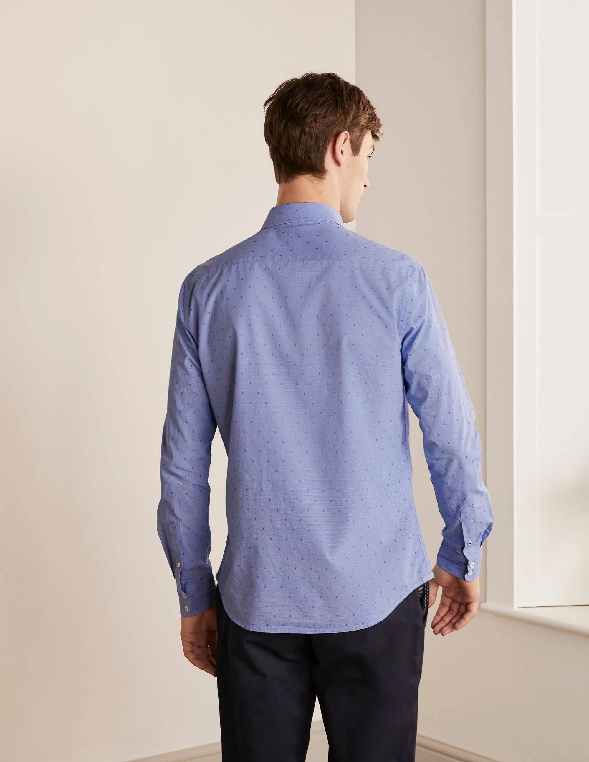 Slim Fit Classic Poplin Shirt-Sky Blue Dobby - Image 3