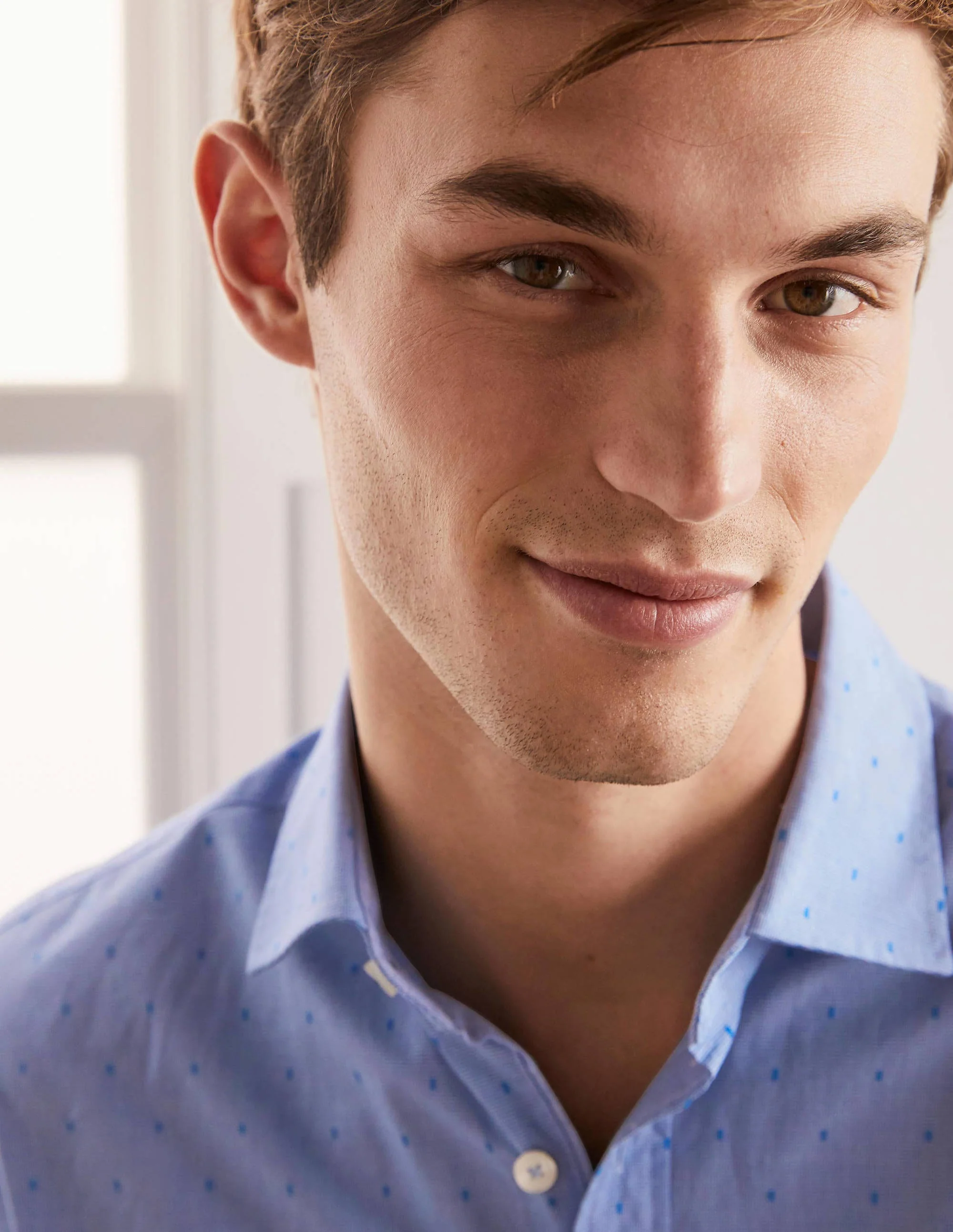Slim Fit Classic Poplin Shirt-Sky Blue Dobby - Image 4