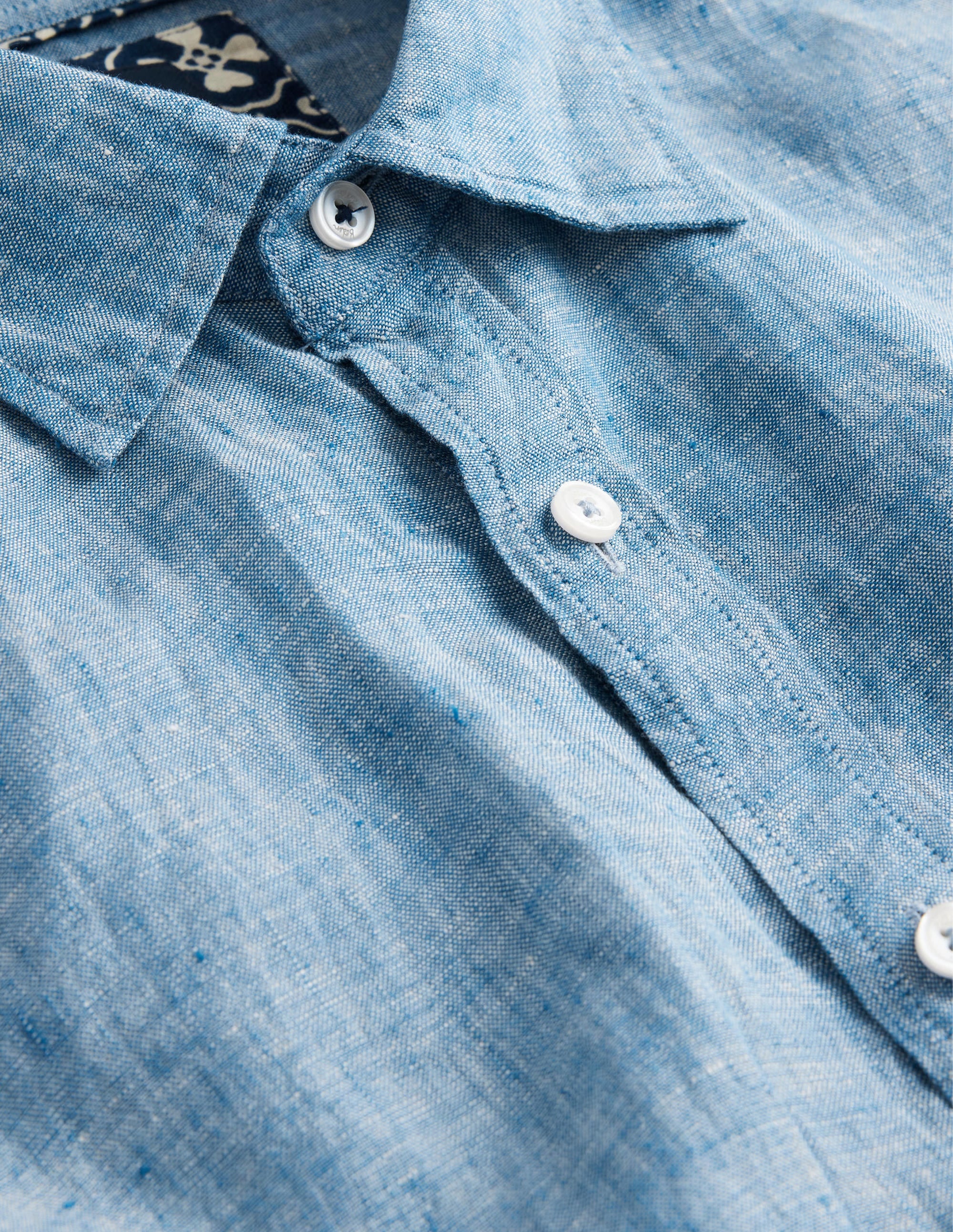 Slim Fit Linen Shirt-Blue Chambray - Image 3