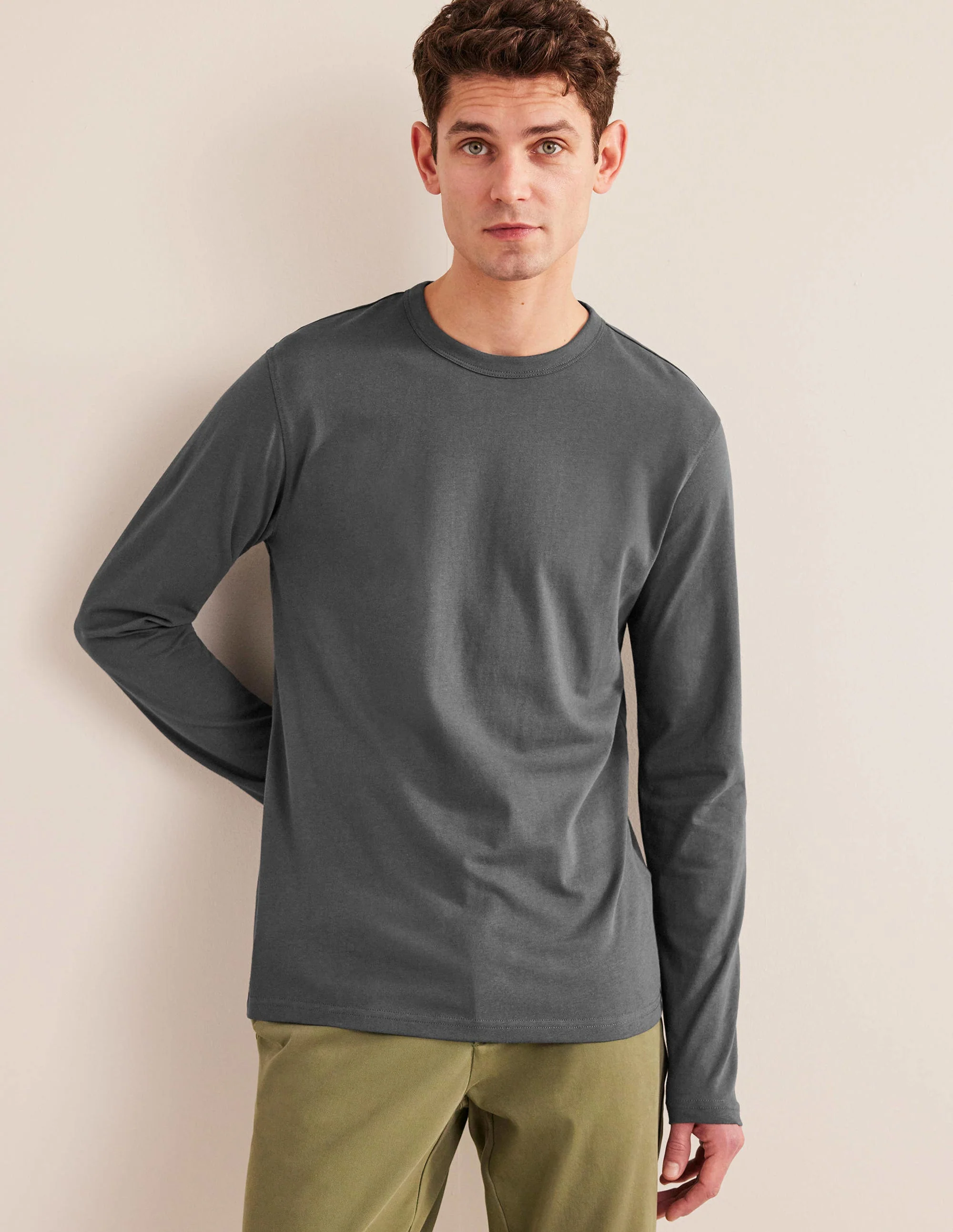 Slim Fit Long Sleeve T-shirt-Grey Pinstripe