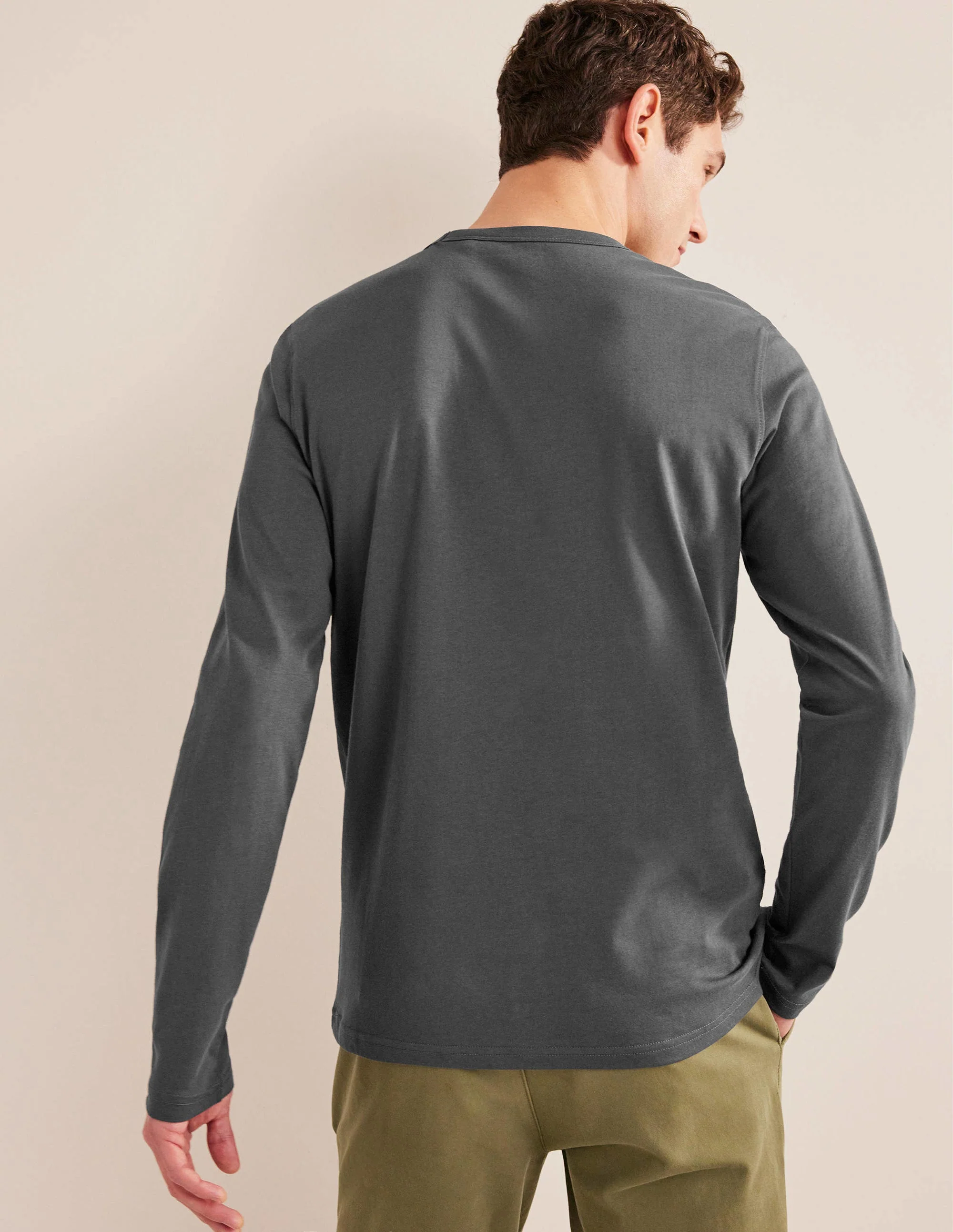 Slim Fit Long Sleeve T-shirt-Grey Pinstripe - Image 3