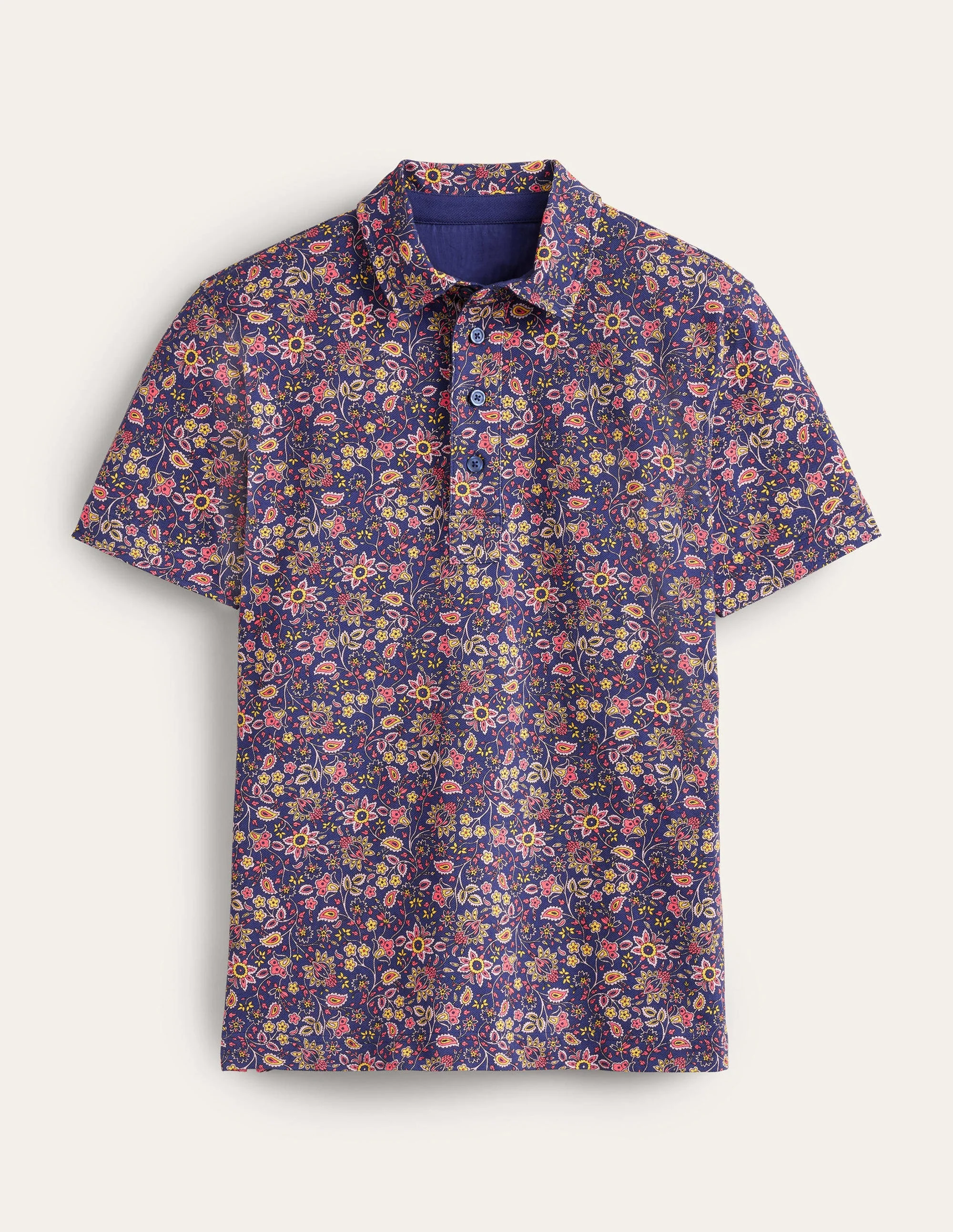 Slim Fit Piqué Polo-Space Blue Paisley Floral