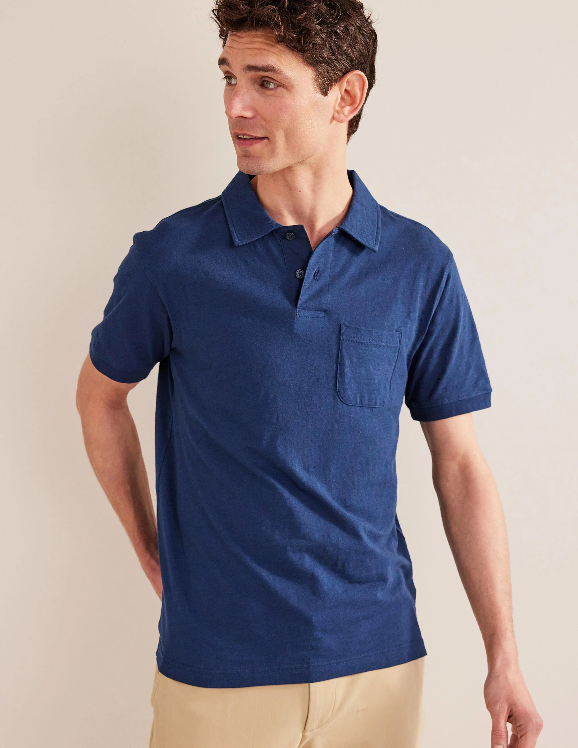Slub Jersey Short Sleeve Polo-Navy Blue