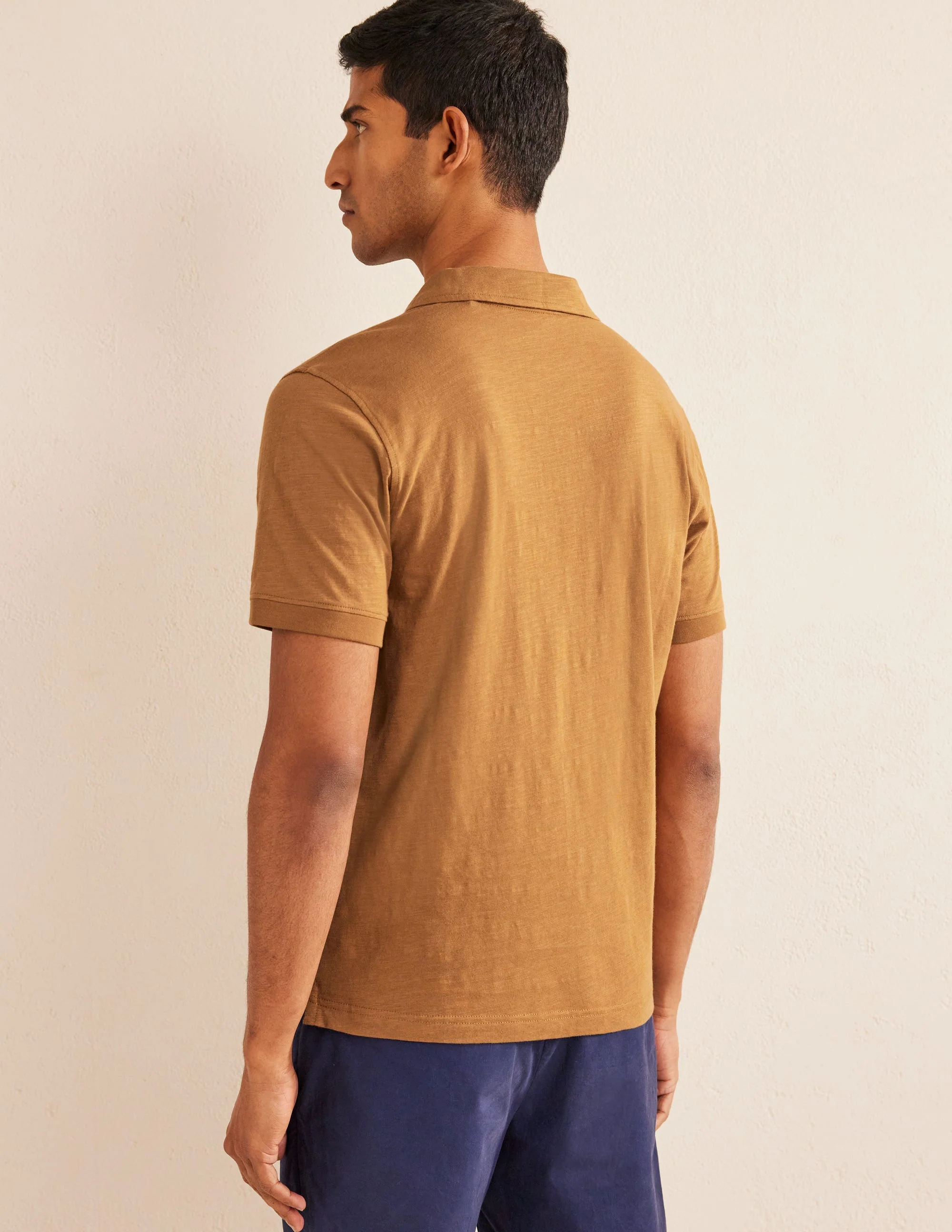 Slub Jersey Short Sleeve Polo-Teddy Bear Brown - Image 3