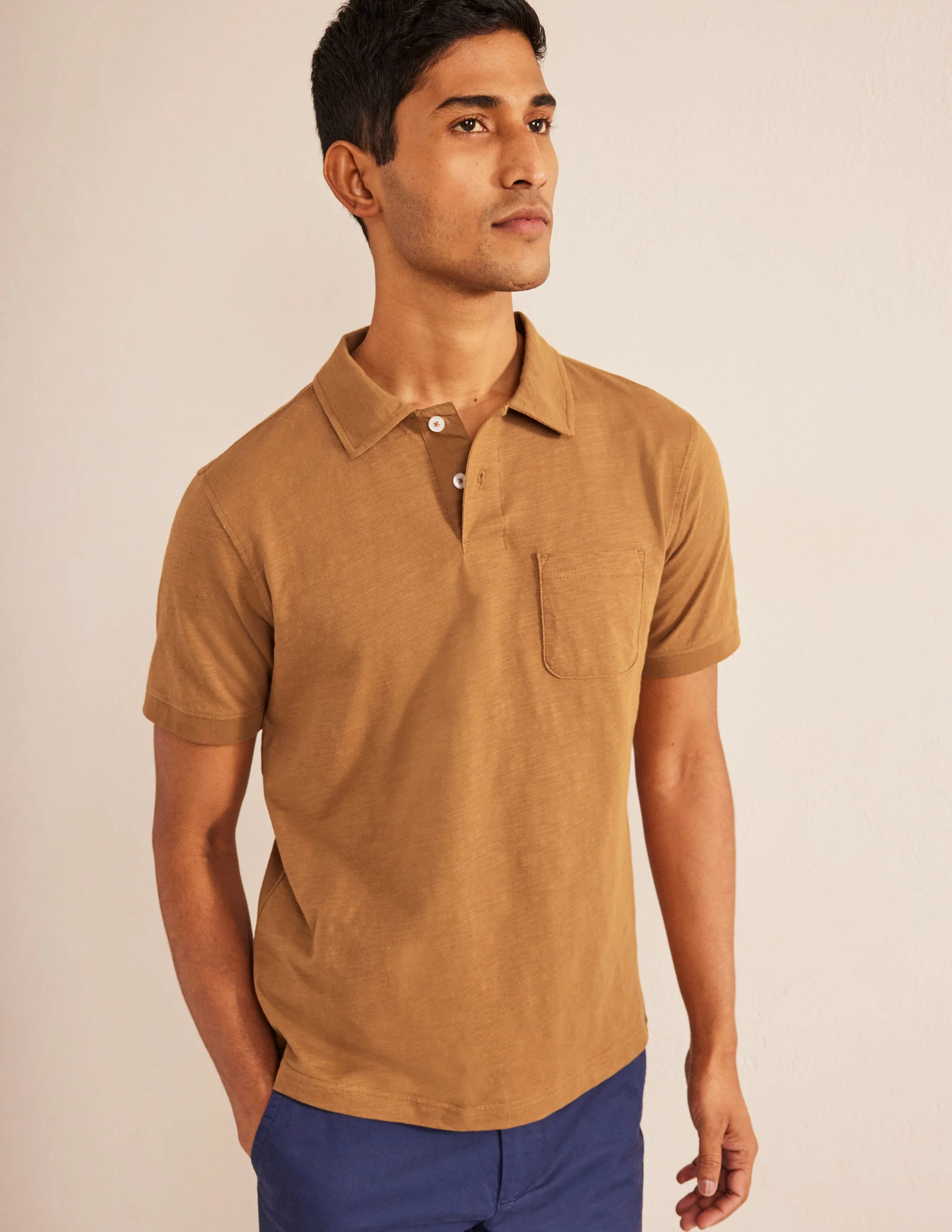Slub Jersey Short Sleeve Polo-Teddy Bear Brown - Image 4