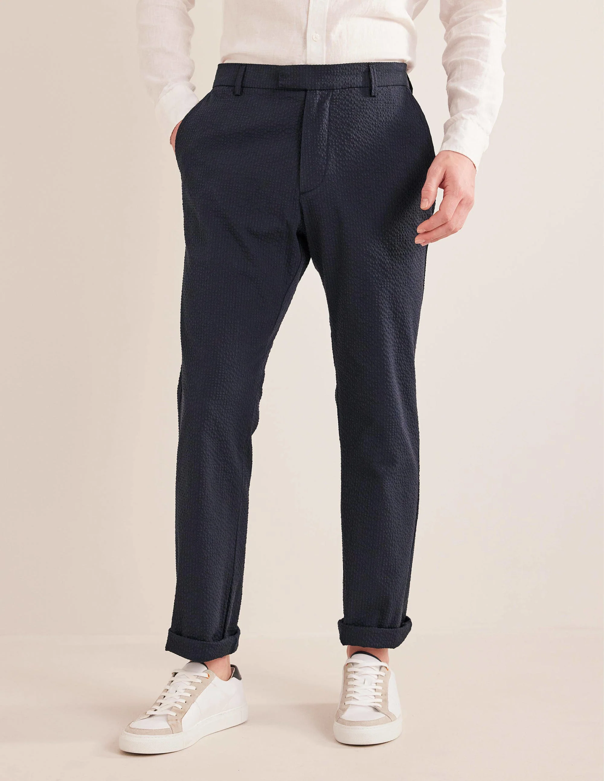 Smart Seersucker Trouser-Navy Seersucker - Image 4