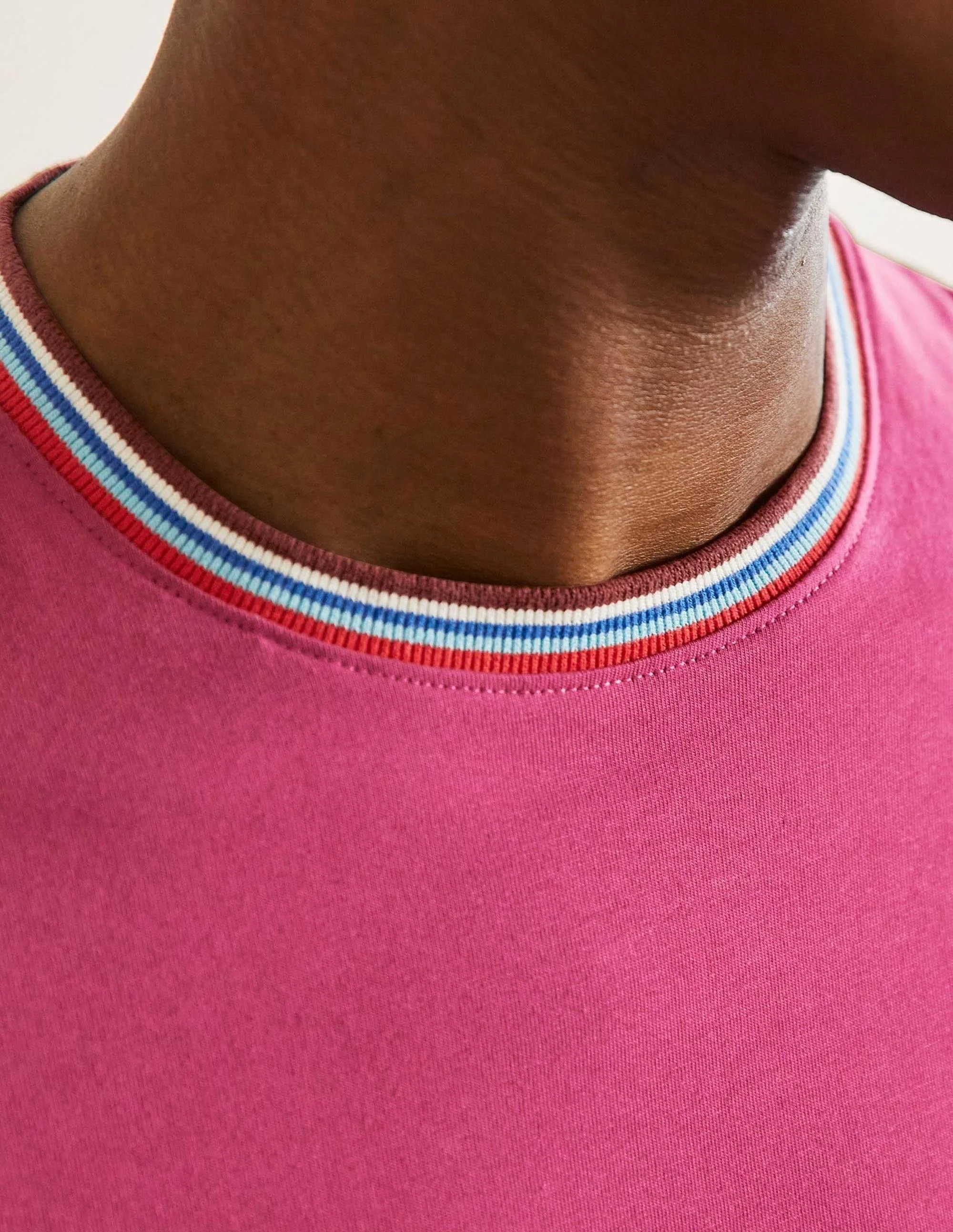 Stripe Detail T-Shirt-Berry Mauve - Image 2