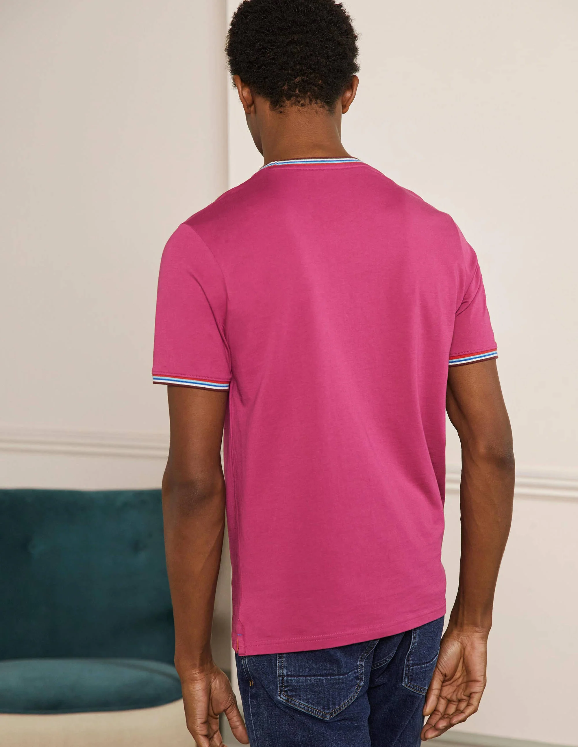 Stripe Detail T-Shirt-Berry Mauve - Image 3
