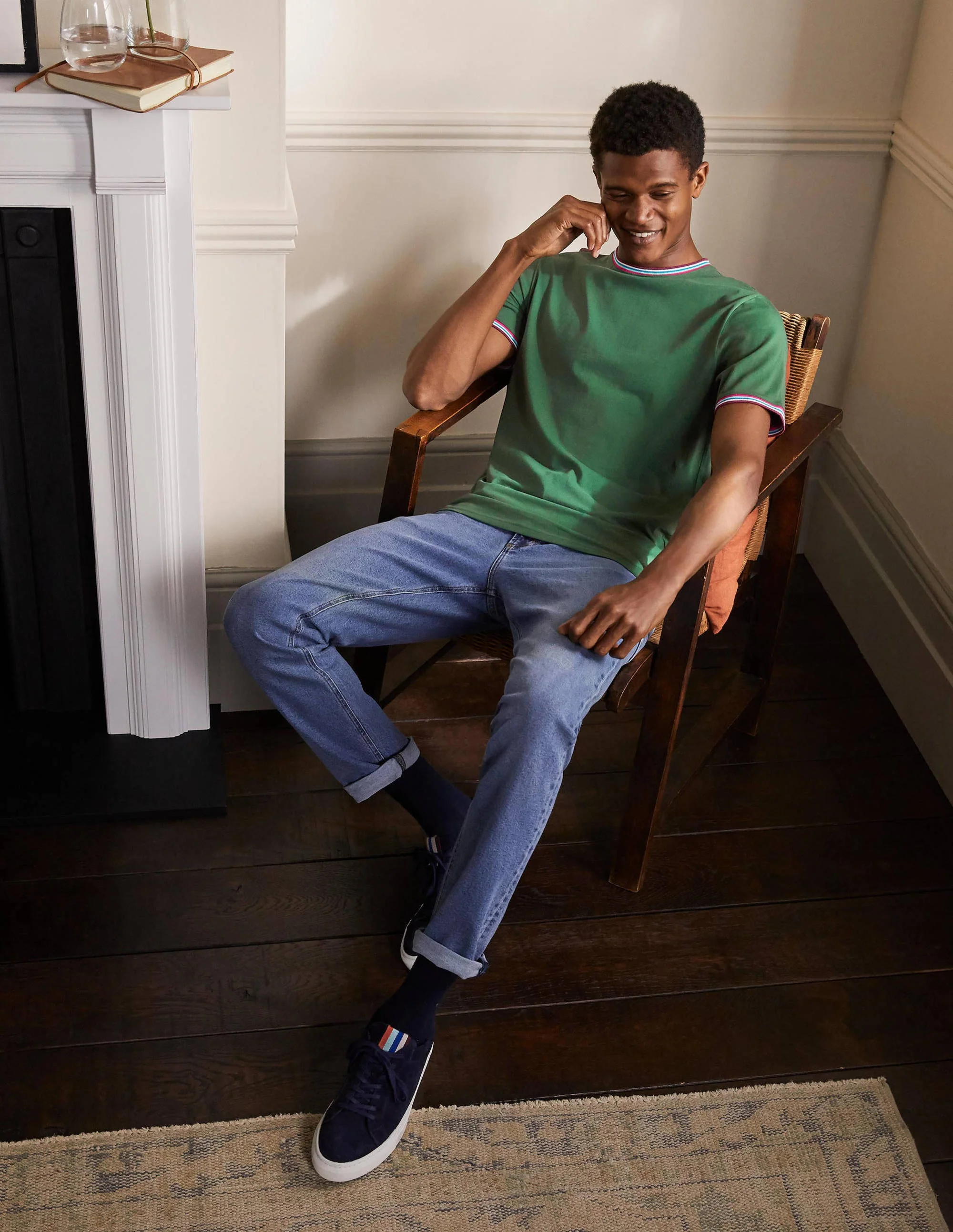 Stripe Detail T-Shirt-Park Green - Image 4