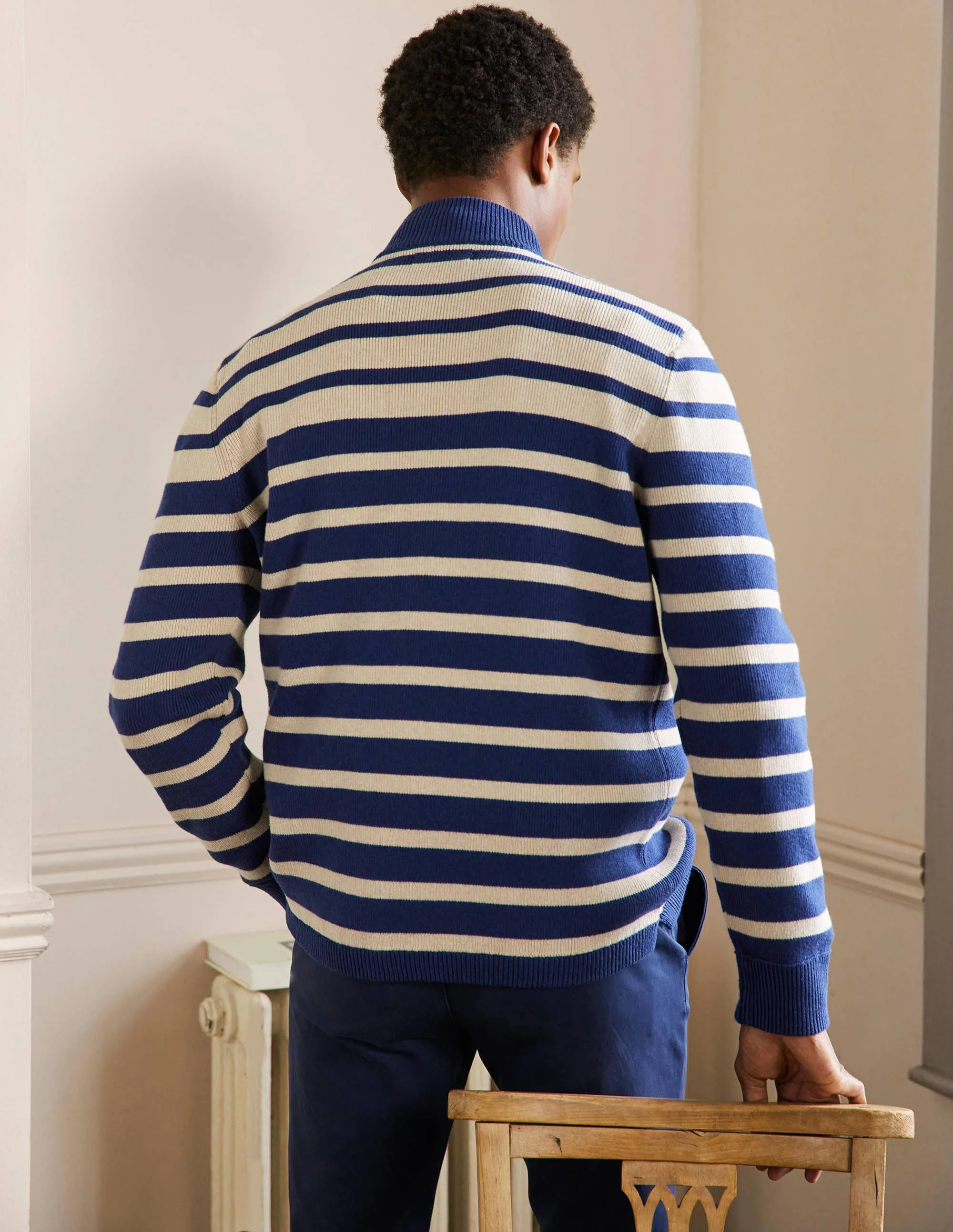 Stripy Half-Zip Sweater-Lapis / Oatmeal stripe - Image 3