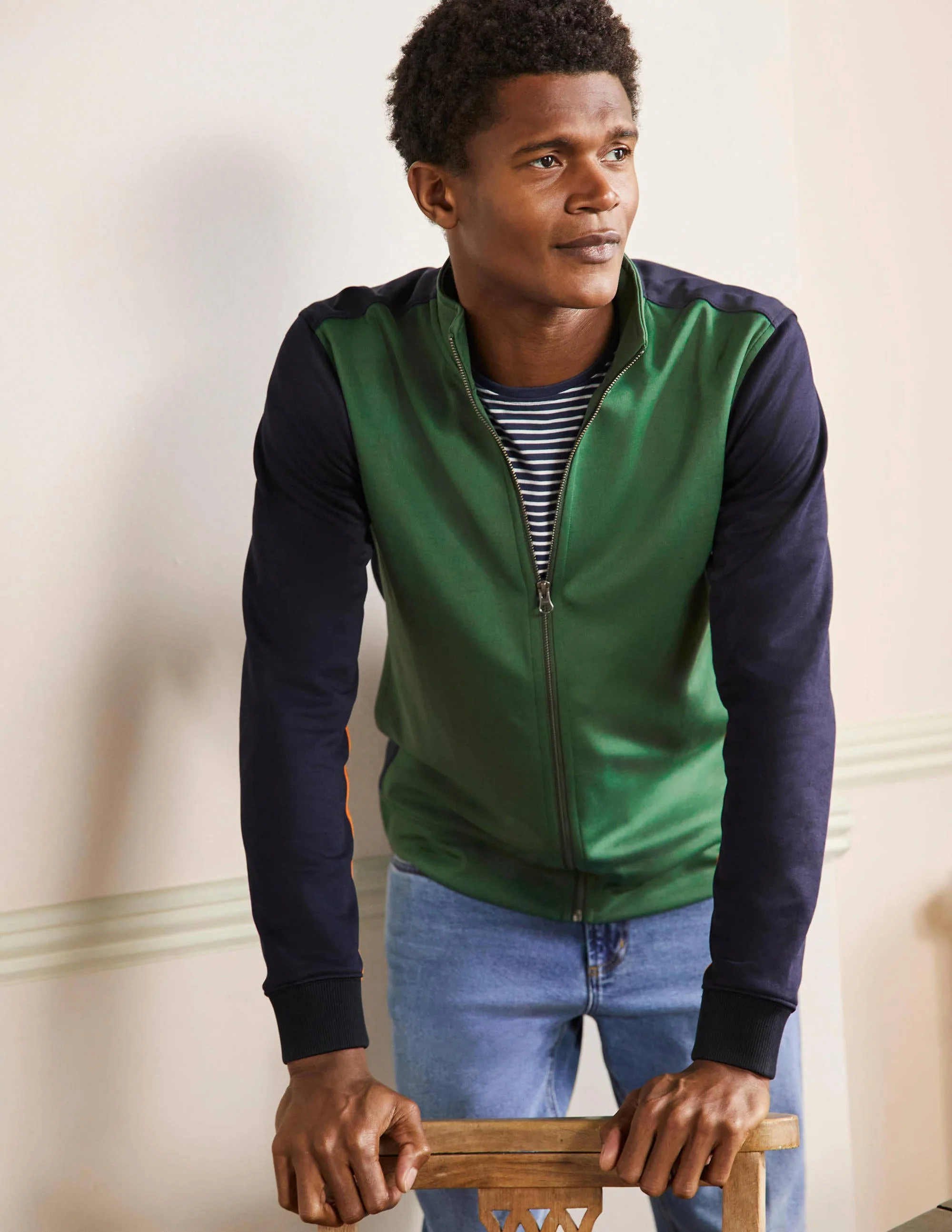 Track Jacket-Navy/ Dark Green Colour block - Image 4