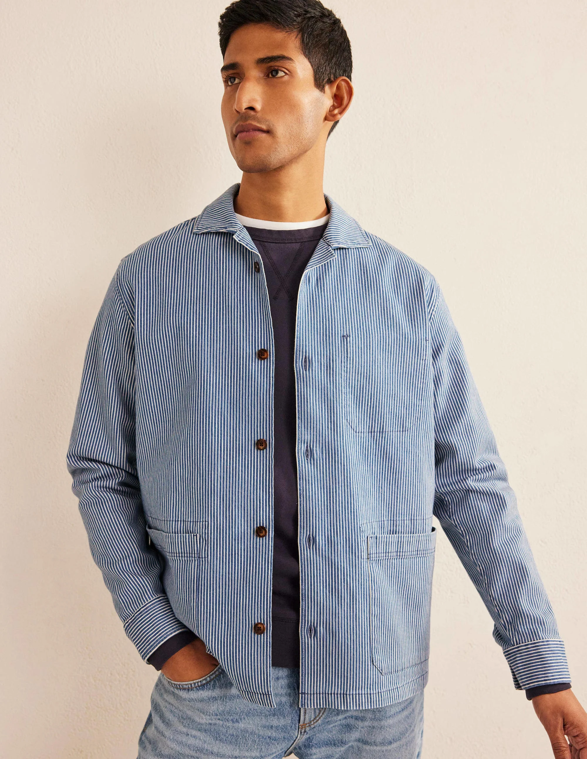 Twill Overshirt-Indigo Ticking