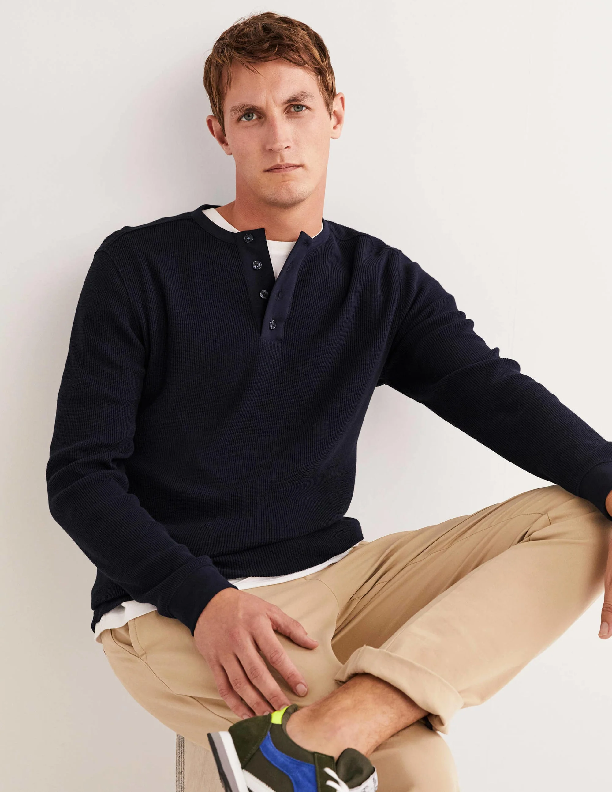 Waffle Henley-Navy