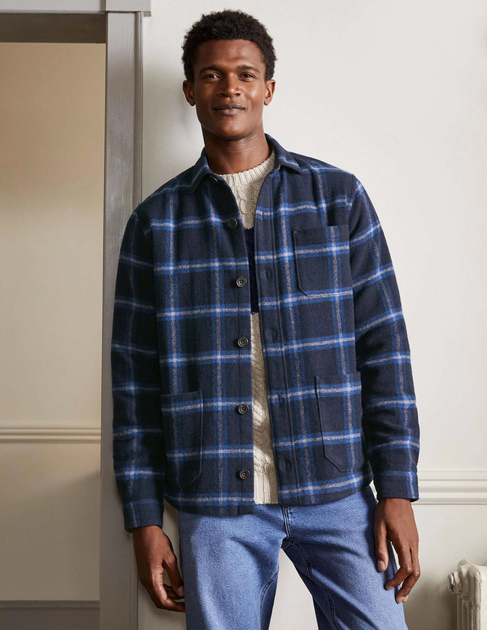 Wool Check Overshirt-Navy/Regal Blue Check