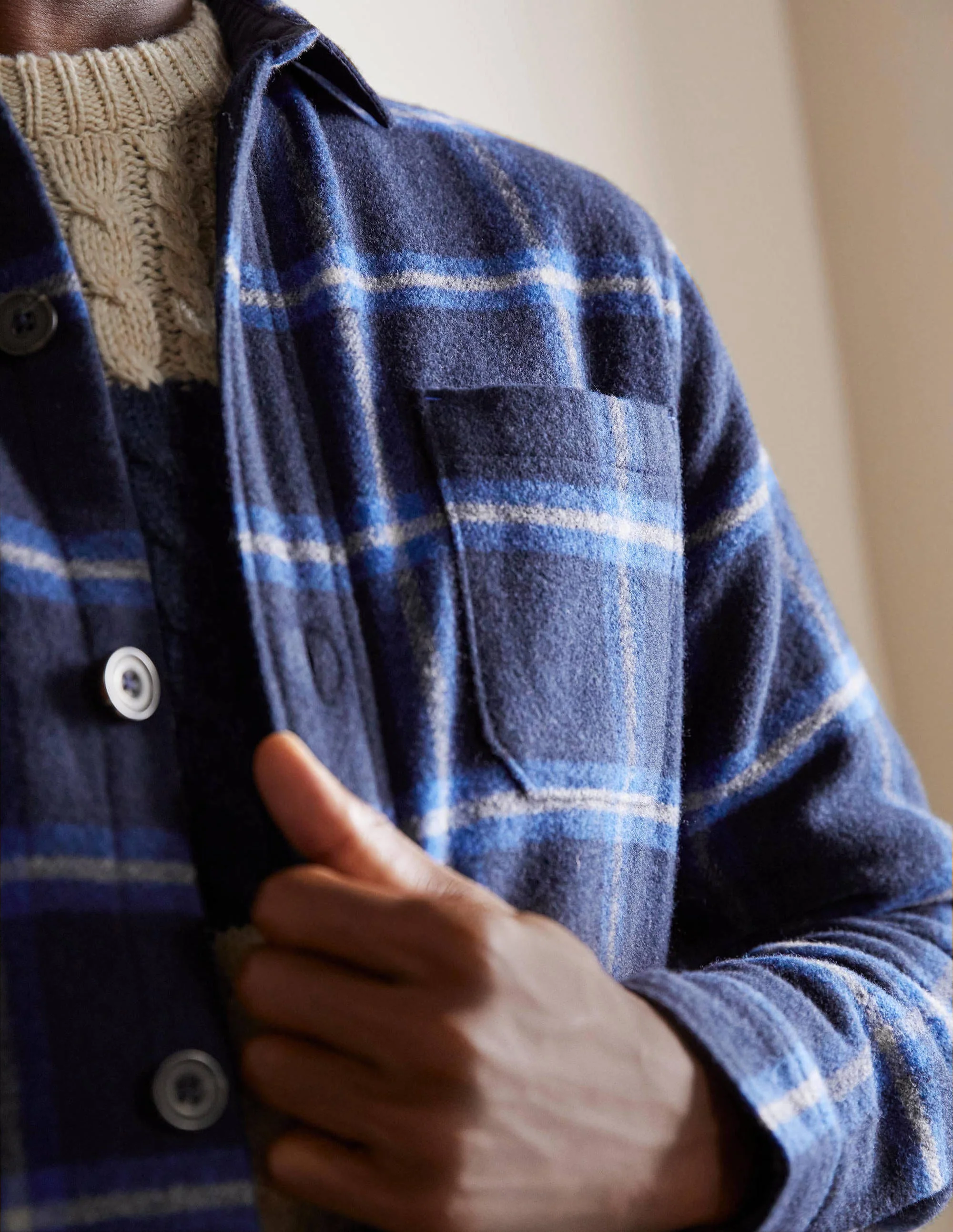 Wool Check Overshirt-Navy/Regal Blue Check - Image 2