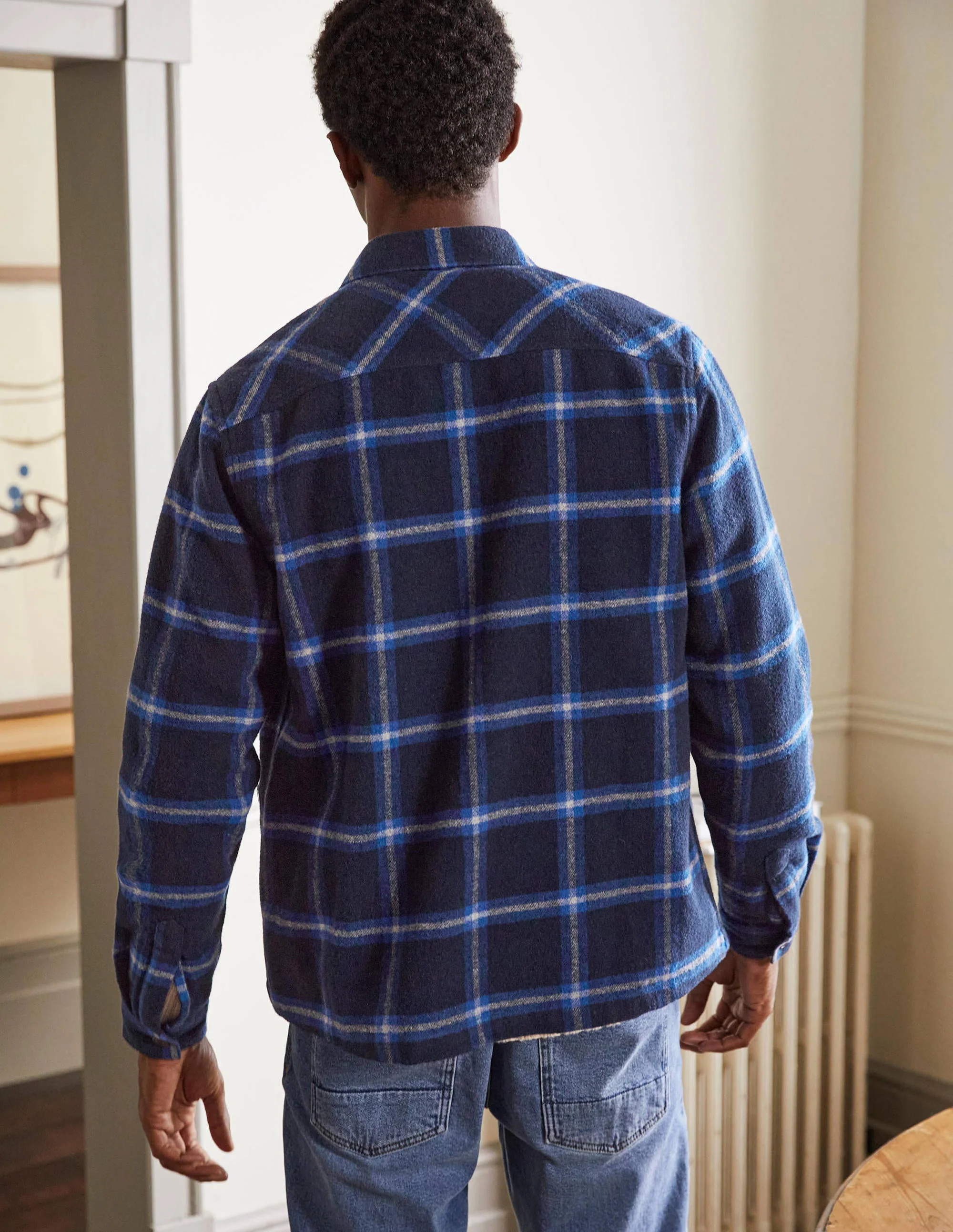 Wool Check Overshirt-Navy/Regal Blue Check - Image 3