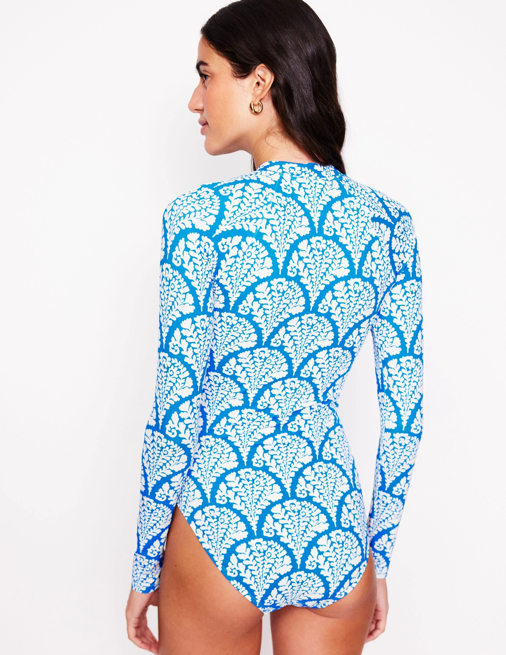 Sporty Raglan Sleeve Swimsuit-Bright Blue, Blossomy - Image 4