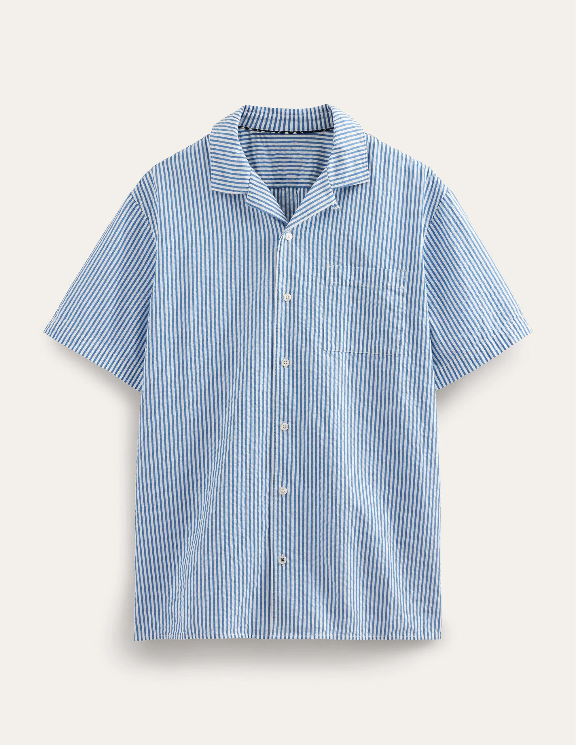 Textured Revere Collar Shirt-China Blue/Ivory Stripe - Image 5