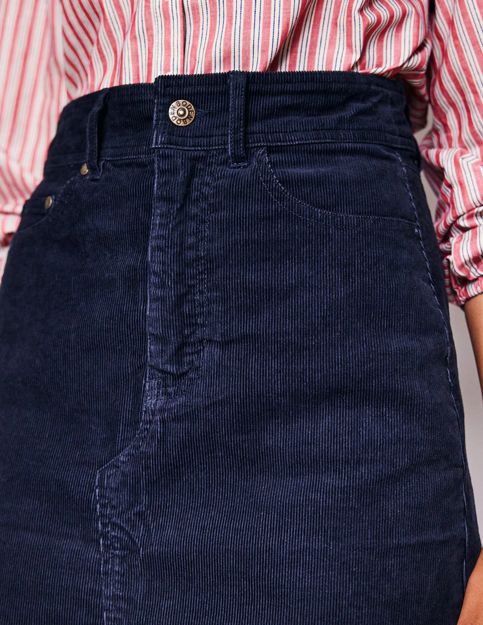 5 Pocket Cord Maxi Skirt-Navy - Image 2