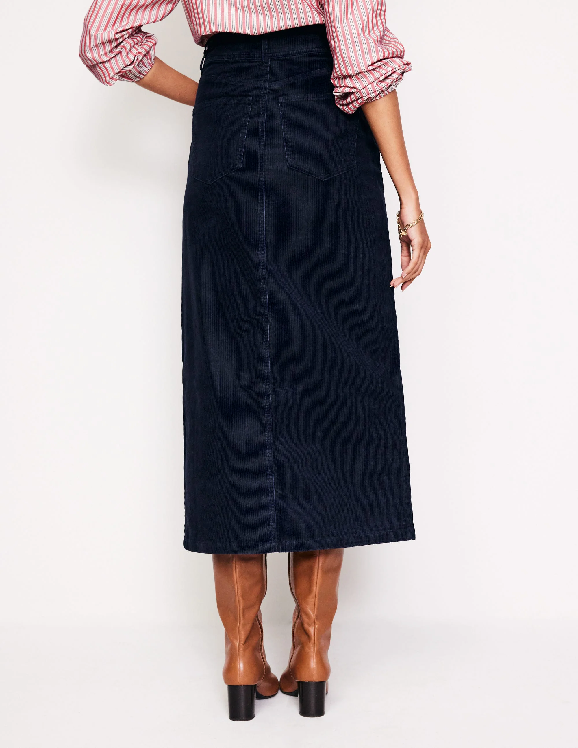 5 Pocket Cord Maxi Skirt-Navy - Image 3