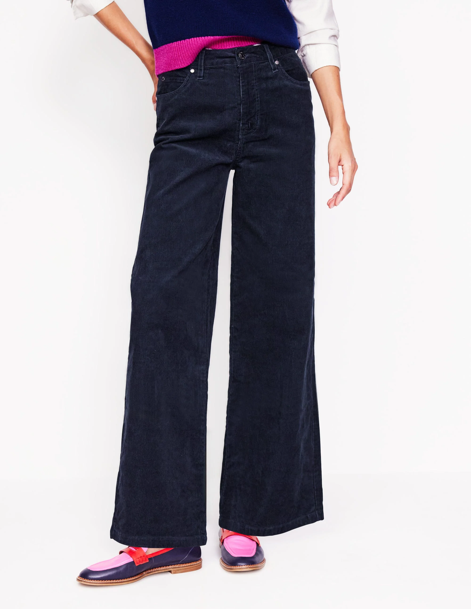 5 Pocket Cord Wide Jeans-Navy - Image 4