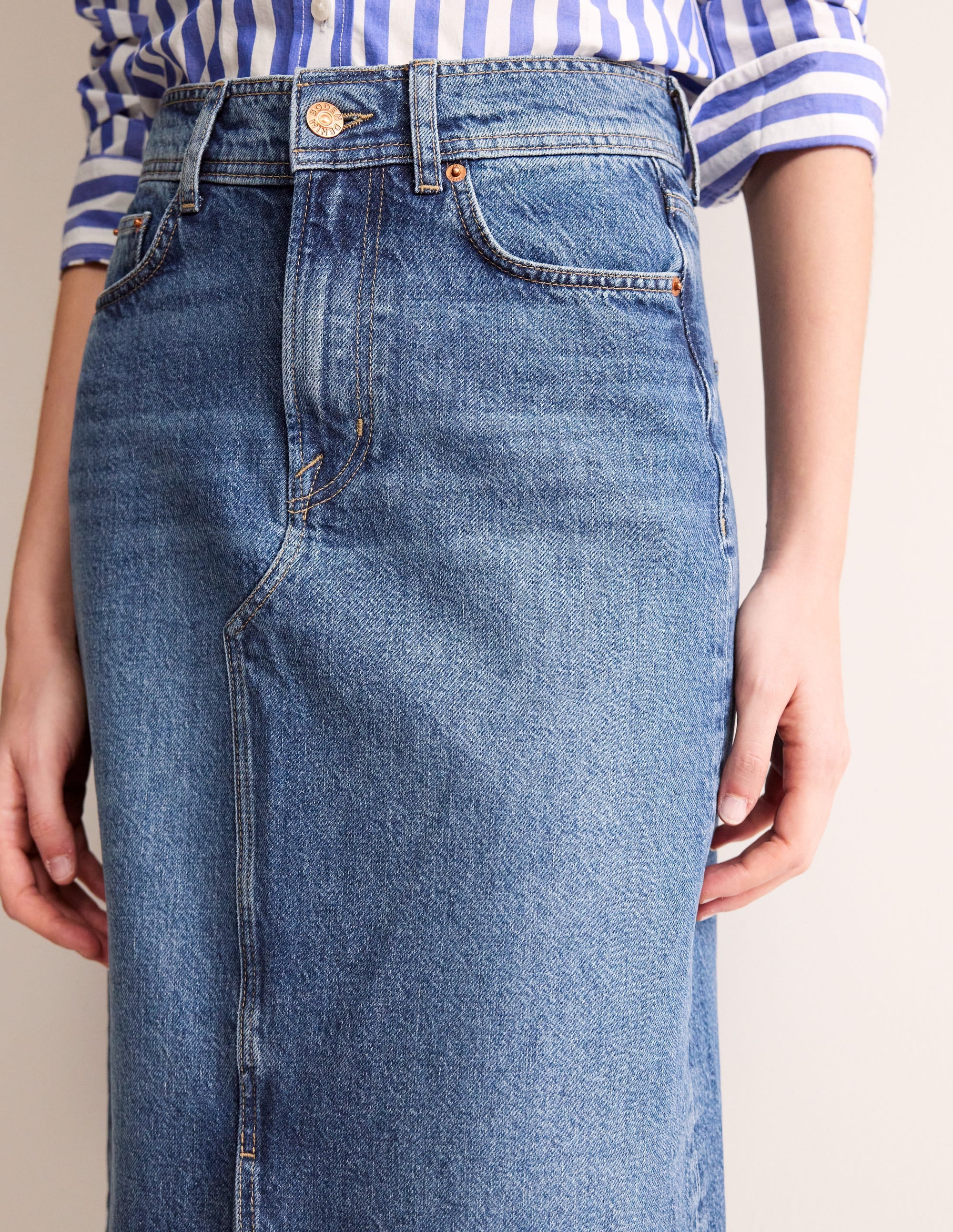 5 Pocket Denim Maxi Skirt-Mid Wash - Image 2