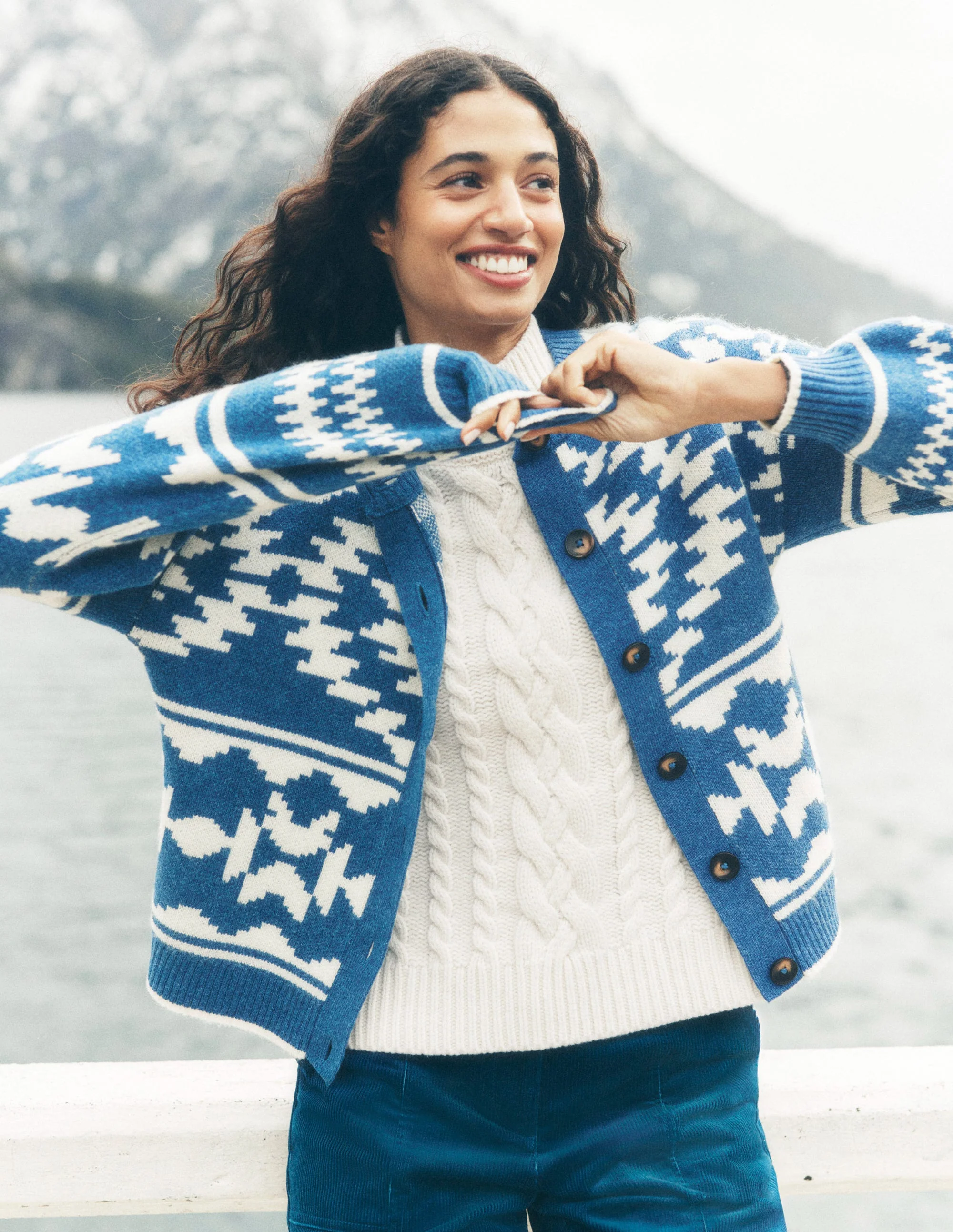 Abi Jacquard Cardigan-Denim Blue Aztec - Image 6
