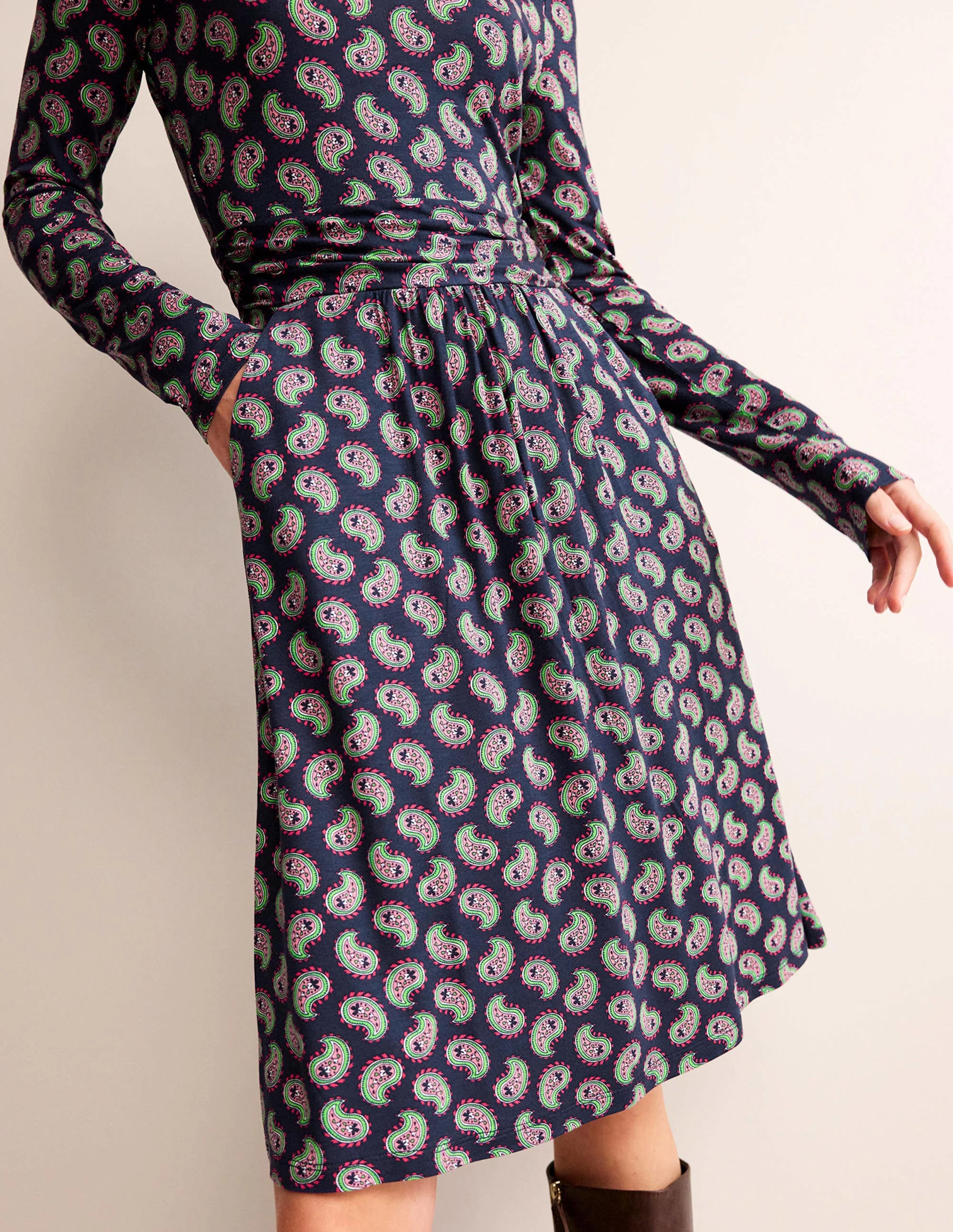 Abigail Jersey Dress-Navy, Paisley Bunch - Image 2