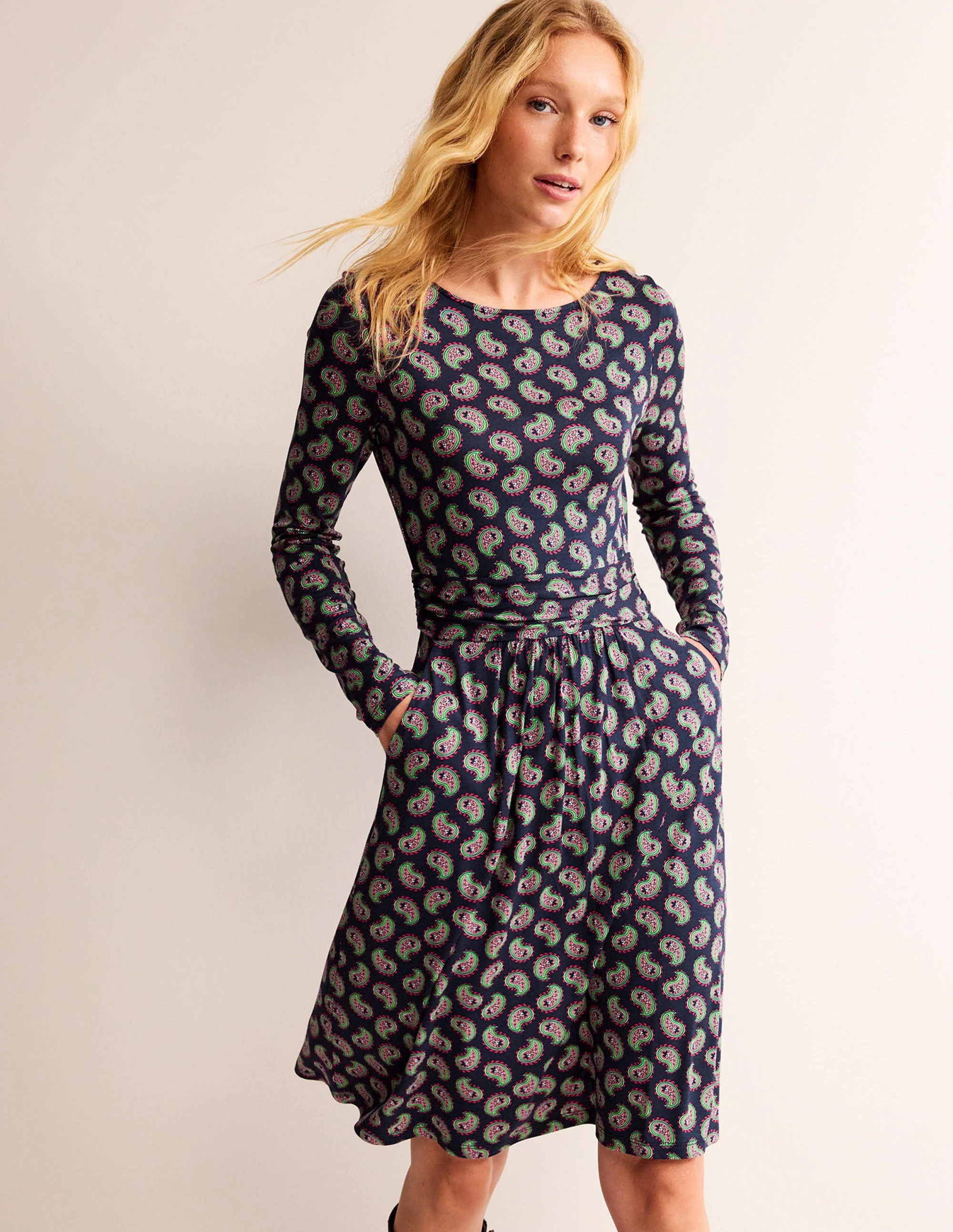 Abigail Jersey Dress-Navy, Paisley Bunch - Image 4