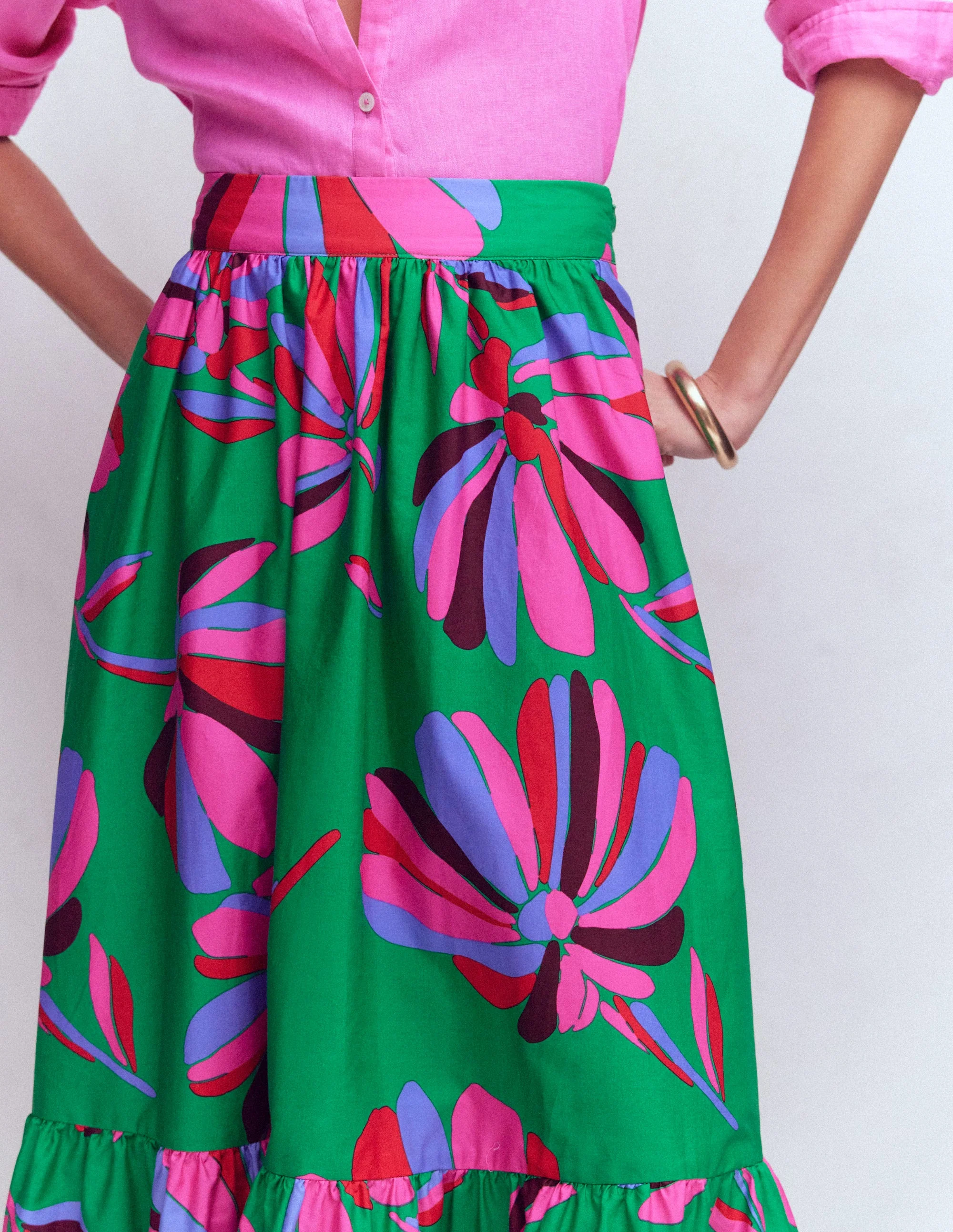 Abigail Poplin Maxi Skirt-Green, Daisy Cascade - Image 2
