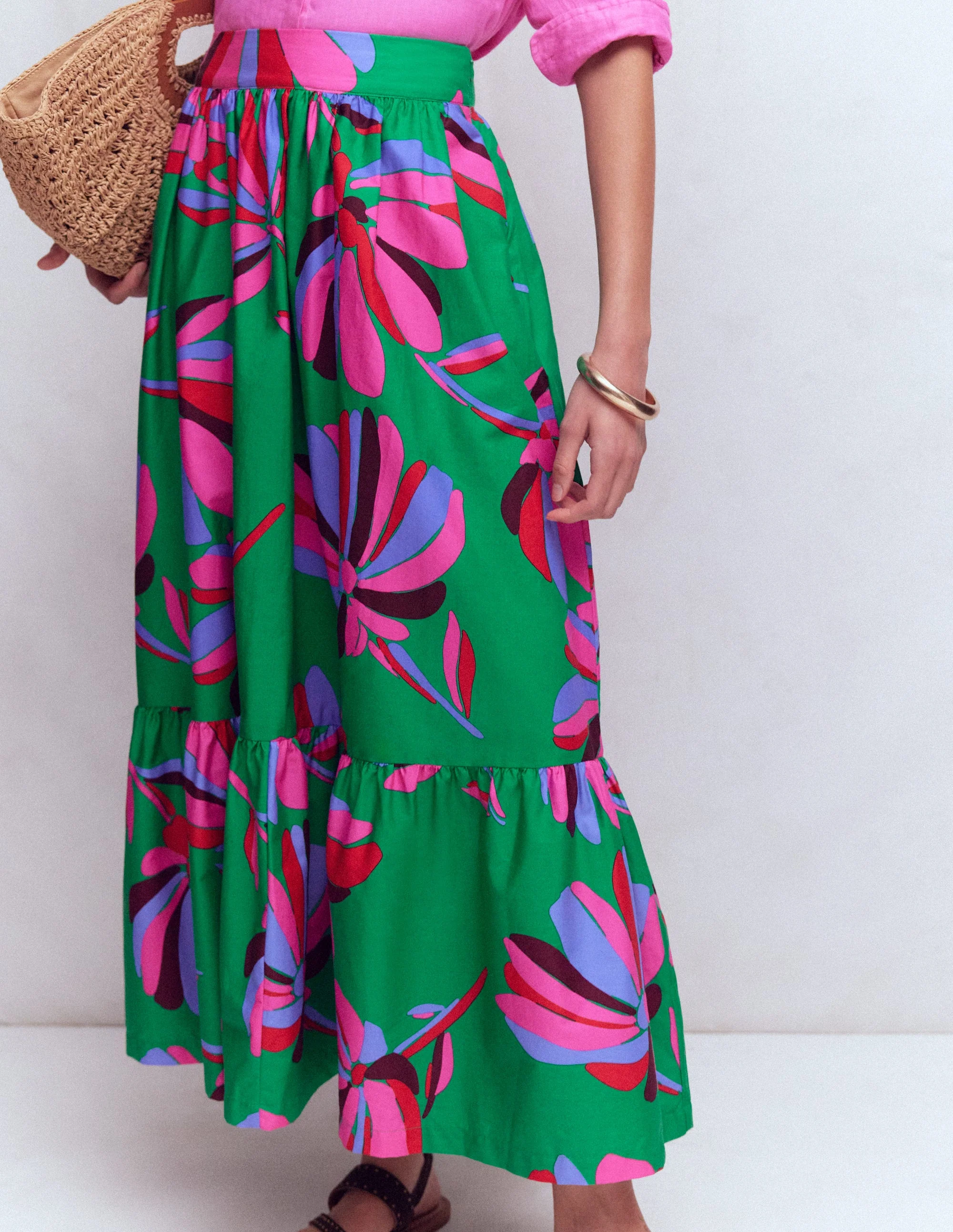 Abigail Poplin Maxi Skirt-Green, Daisy Cascade - Image 4