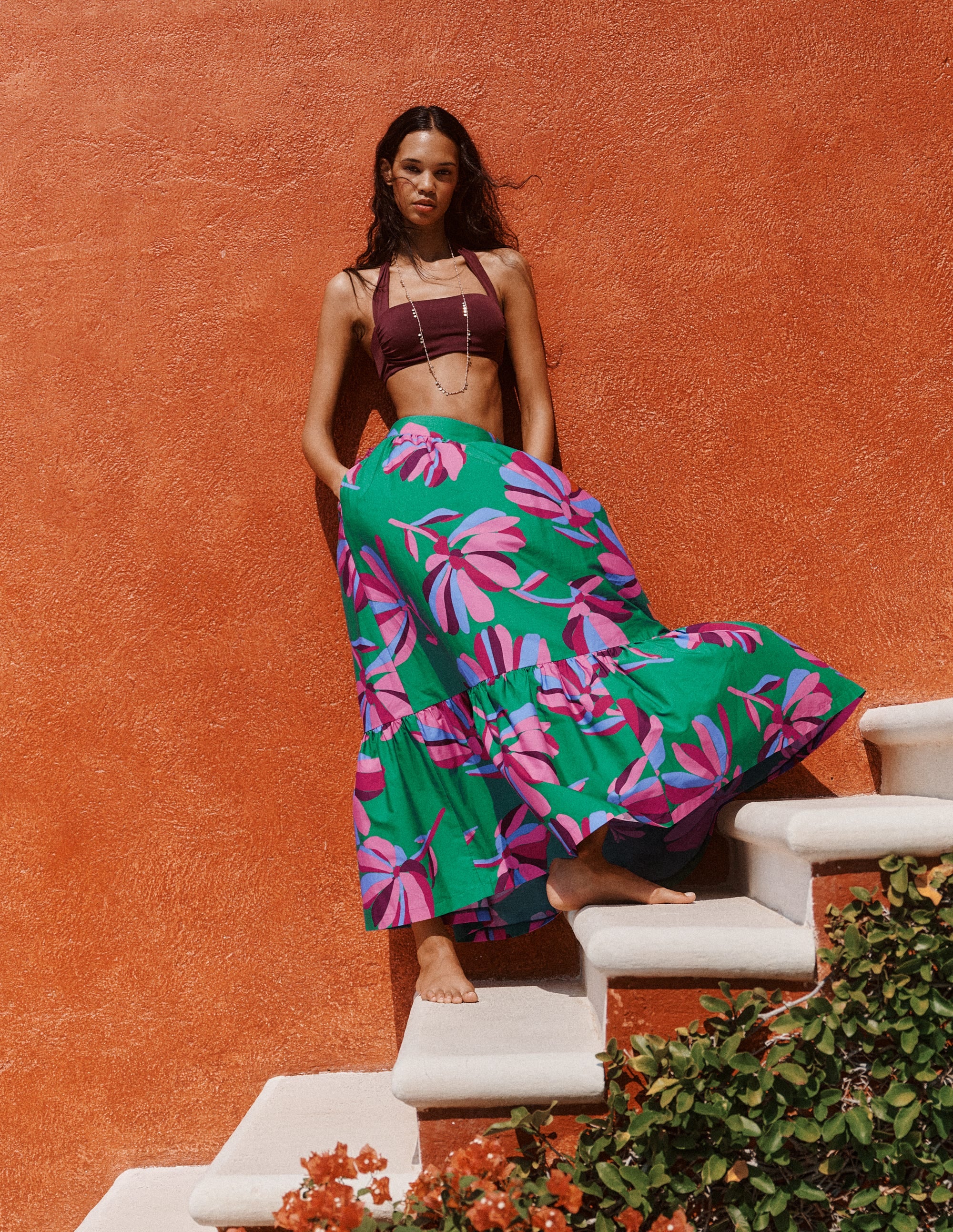Abigail Poplin Maxi Skirt-Green, Daisy Cascade - Image 6